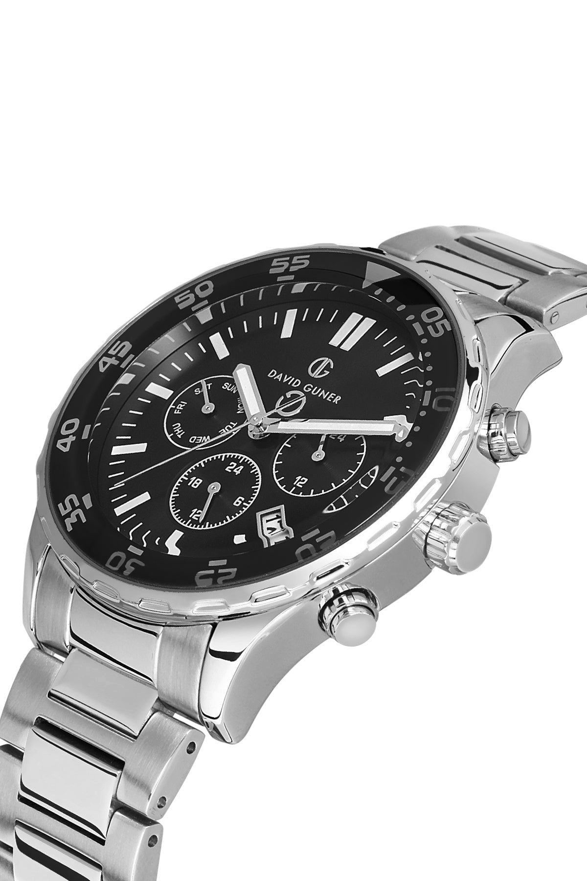 DAVID GUNER Gümüş Kaplamalı Siyah Kadranlı Erkek Kol Saati - DG-8427GA-A2