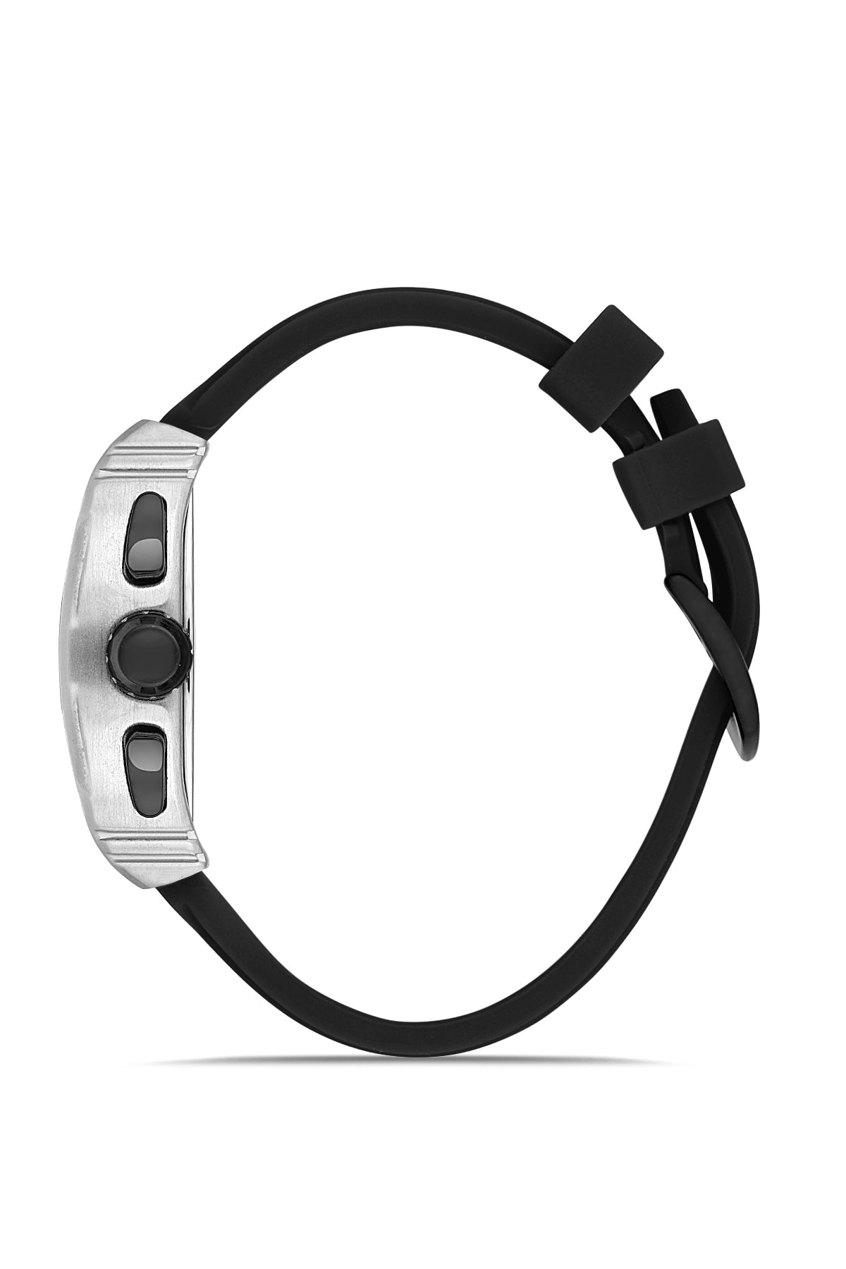 DAVID GUNER Siyah Silikon Kordonlu Siyah Kadranlı Gümüş Kaplamalı Multi Fonksiyonlu Erkek Dikdörtgen Kol Saati - DG-8487GD-J2