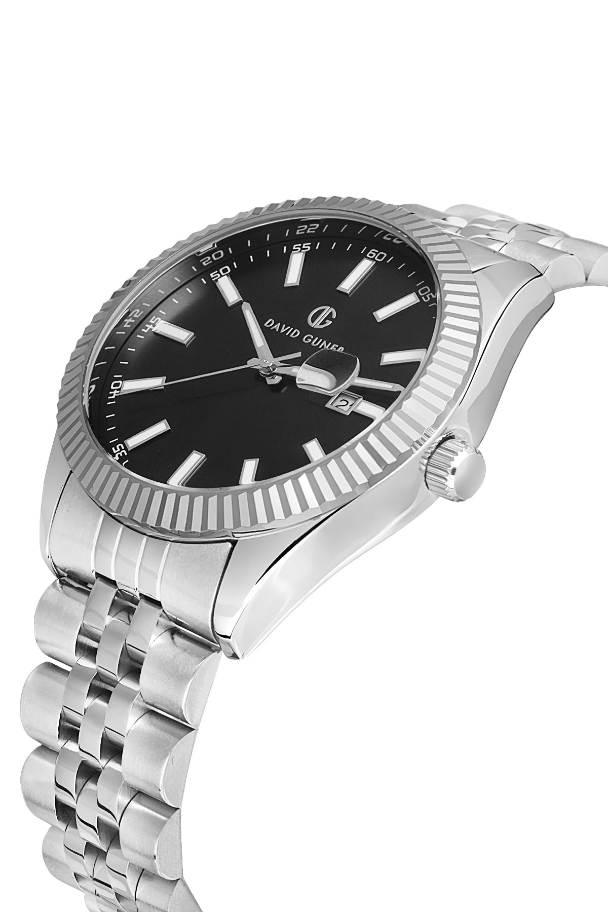 DAVID GUNER Gümüş Renk Kaplamalı Siyah Kadranlı Takvimli Erkek Kol Saati DG-8626GA-A2