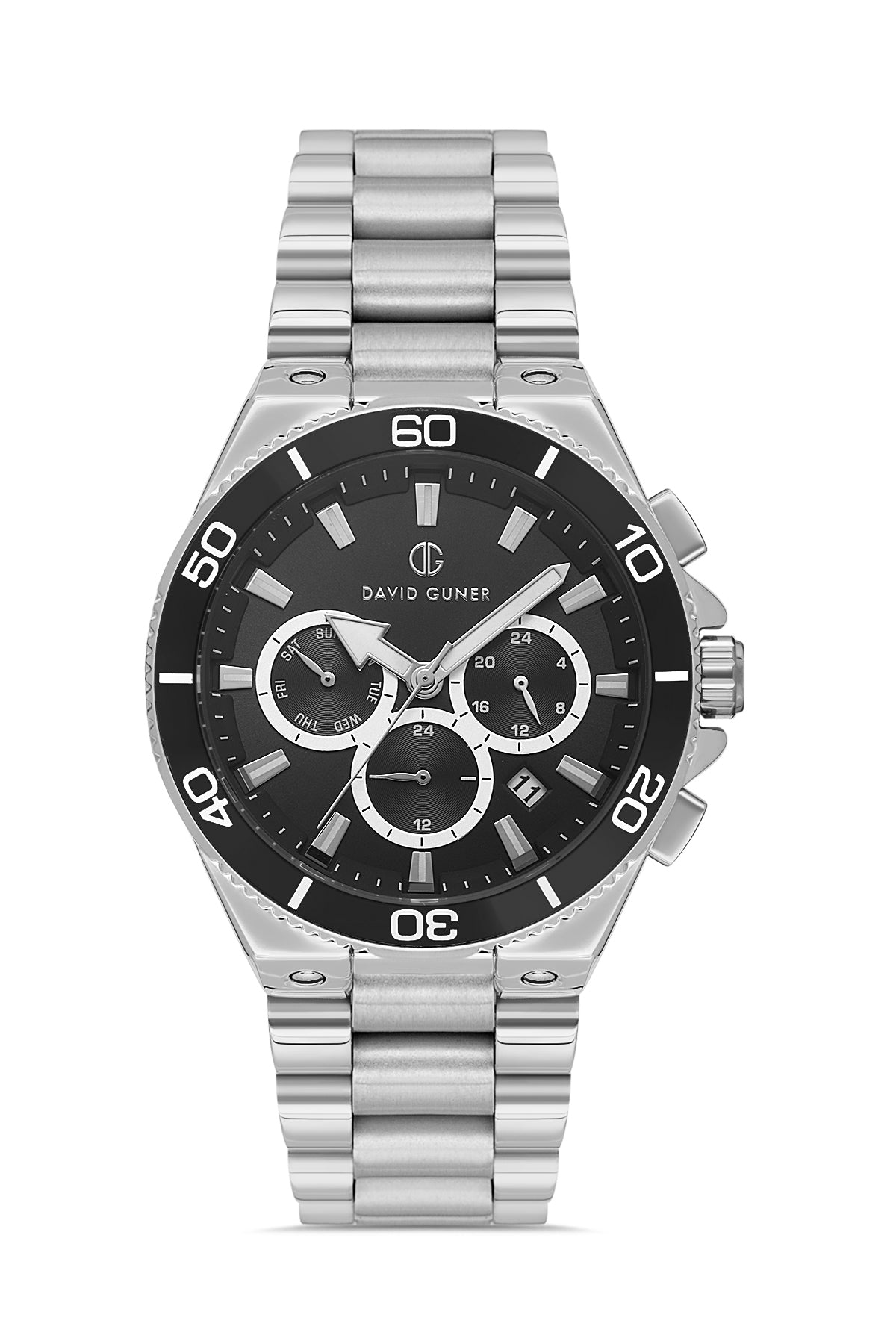 DAVID GUNER Black Dial Silver Plating Multifunctional Men's Watch