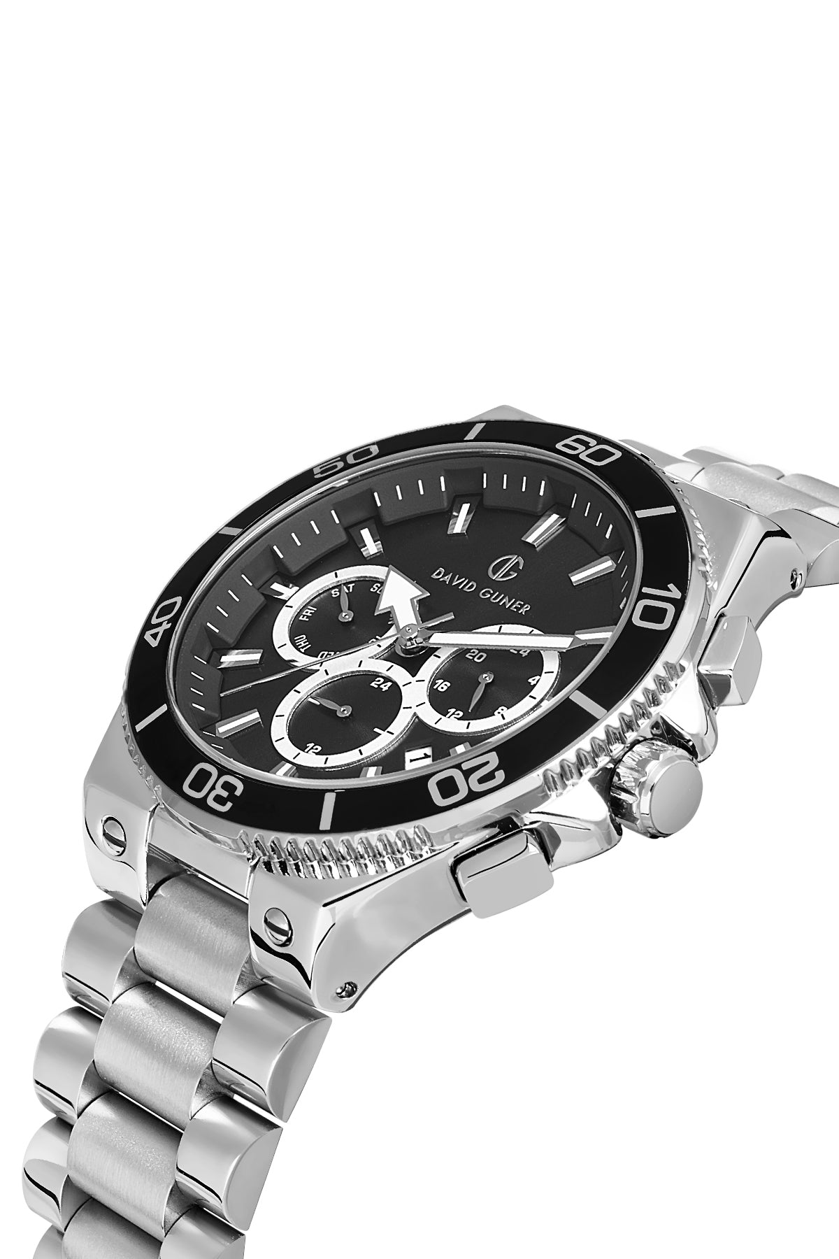 DAVID GUNER Black Dial Silver Plating Multifunctional Men's Watch