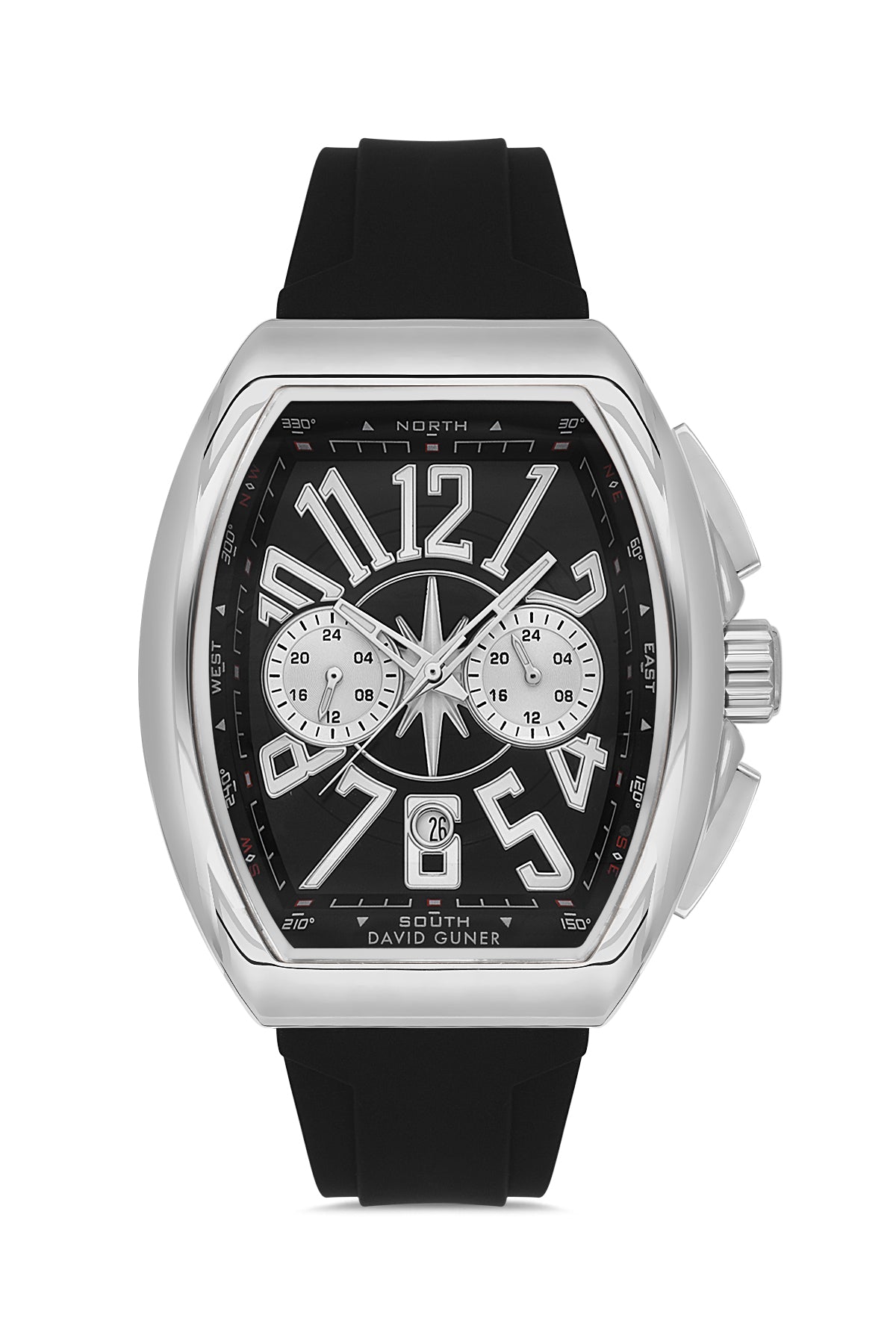 DAVID GUNER Siyah Kadranlı Gümüş Kaplama Silikon Kordonlu Erkek Kol Saati