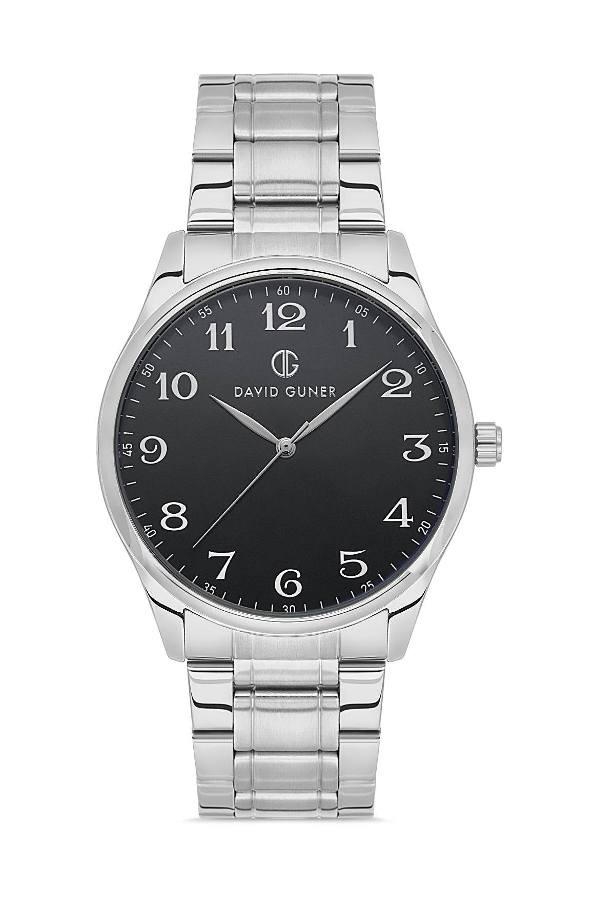 DAVID GUNER Gümüş Kaplama Siyah Kadranlı Paslanmaz Masif Çelik Erkek Kol Saati - DG-8716GA-A2