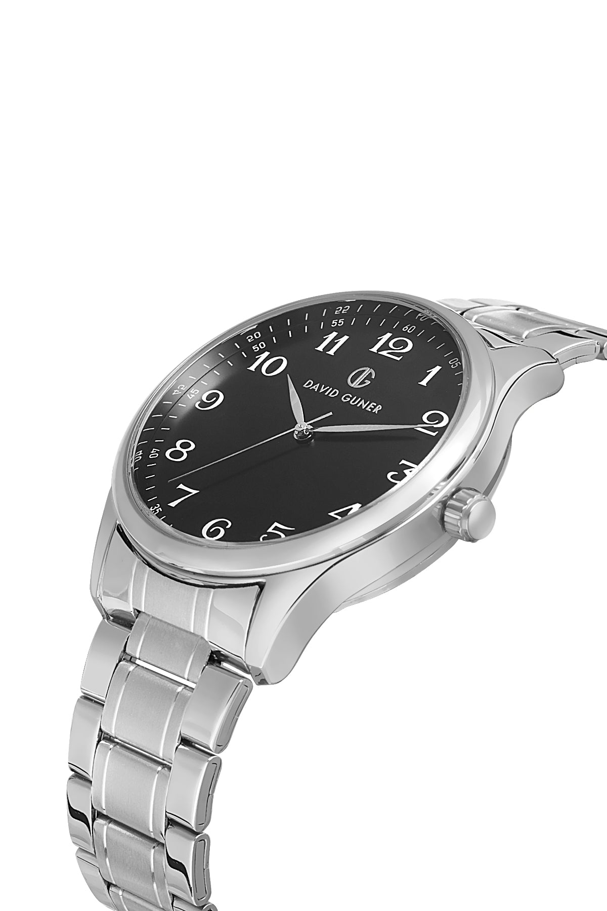 DAVID GUNER Gümüş Kaplama Siyah Kadranlı Paslanmaz Masif Çelik Erkek Kol Saati - DG-8716GA-A2