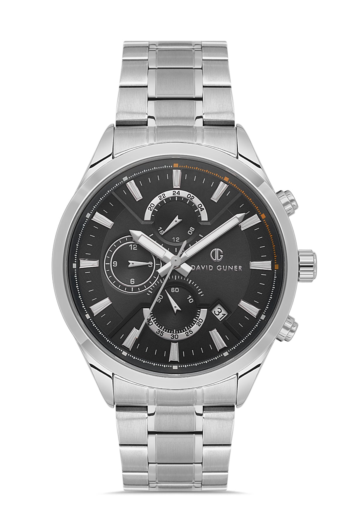 DAVID GUNER Gümüş Kaplamalı Siyah Paslanmaz Masif Çelik Kordon Erkek Kol Saati - DG-8720GA-A2