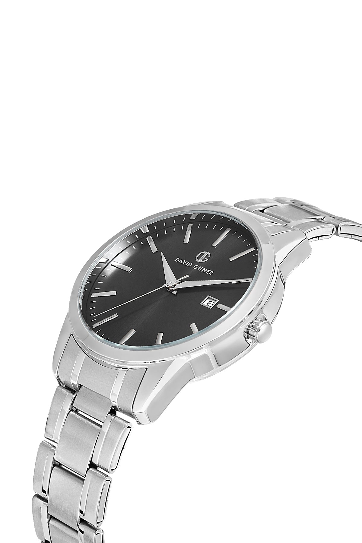 DAVID GUNER Gümüş Kaplama Siyah Kadranlı Takvimli Erkek Kol Saati