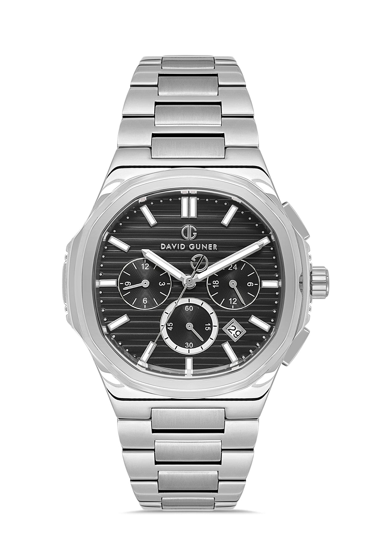 DAVID GUNER GÜMÜŞ KAPLAMALI SİYAH KADRANLI ERKEK KOL SAATİ DG-8756GA-A2