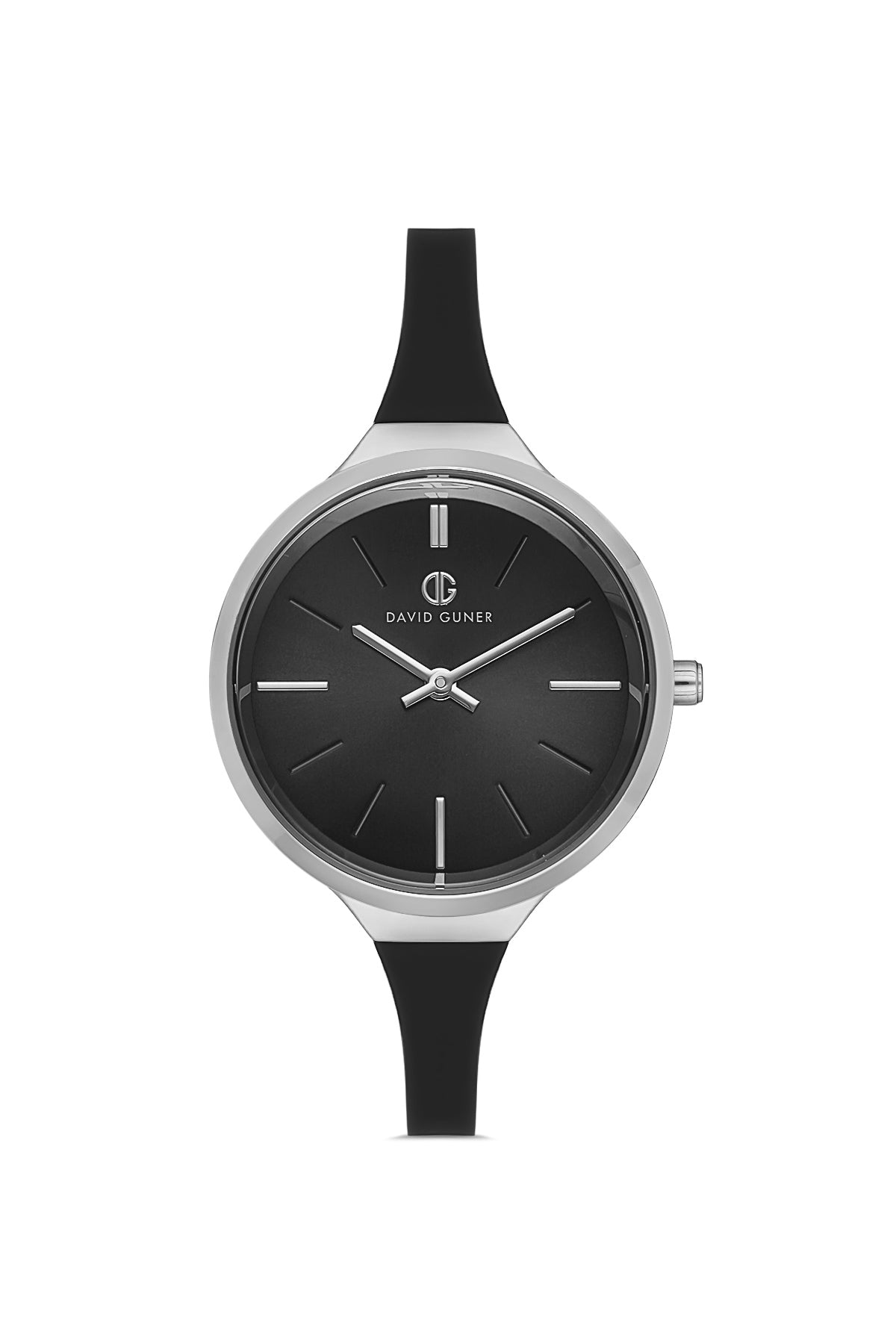 DAVID GUNER Gümüş Renk Kaplamalı Siyah Silikon Kordonlu Kadın Kol Saati - DG-8605LD-J2