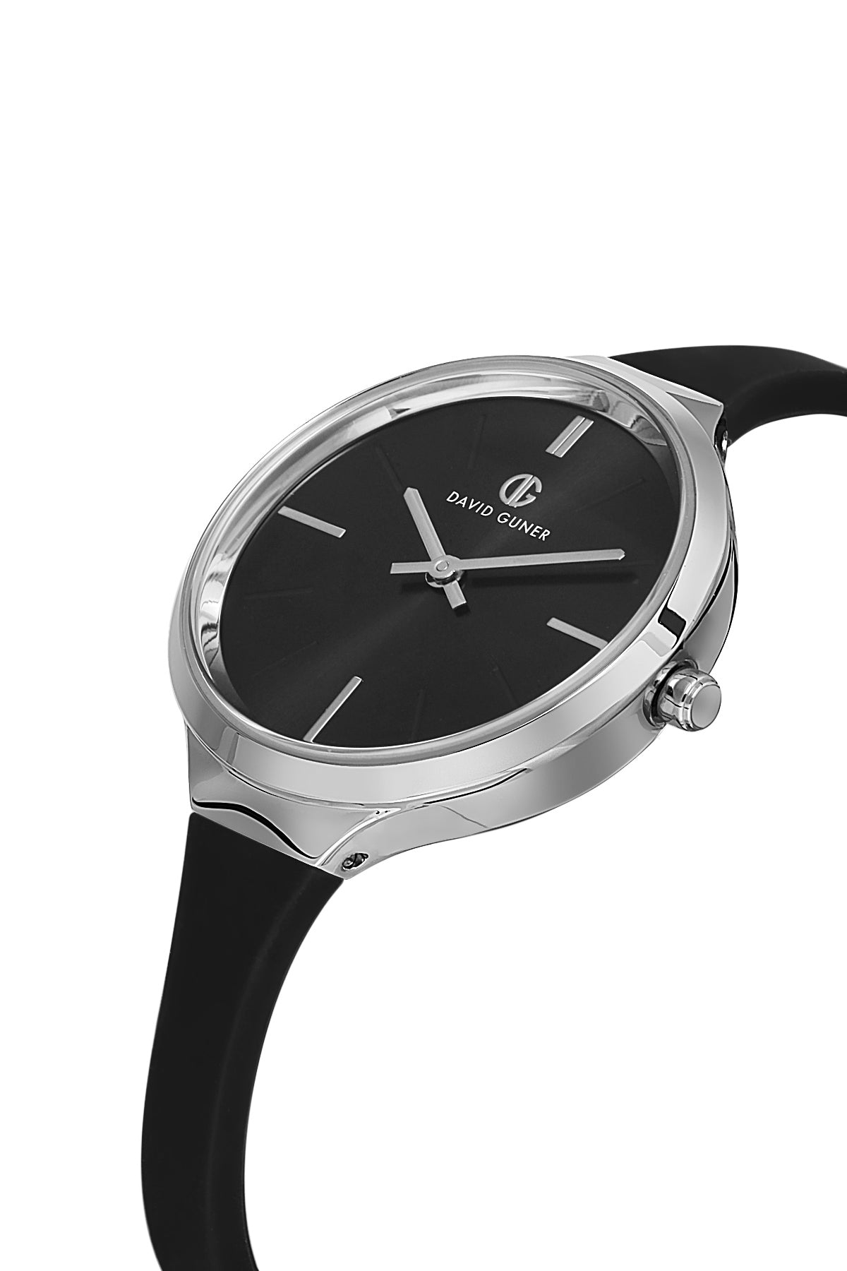 DAVID GUNER Gümüş Renk Kaplamalı Siyah Silikon Kordonlu Kadın Kol Saati - DG-8605LD-J2