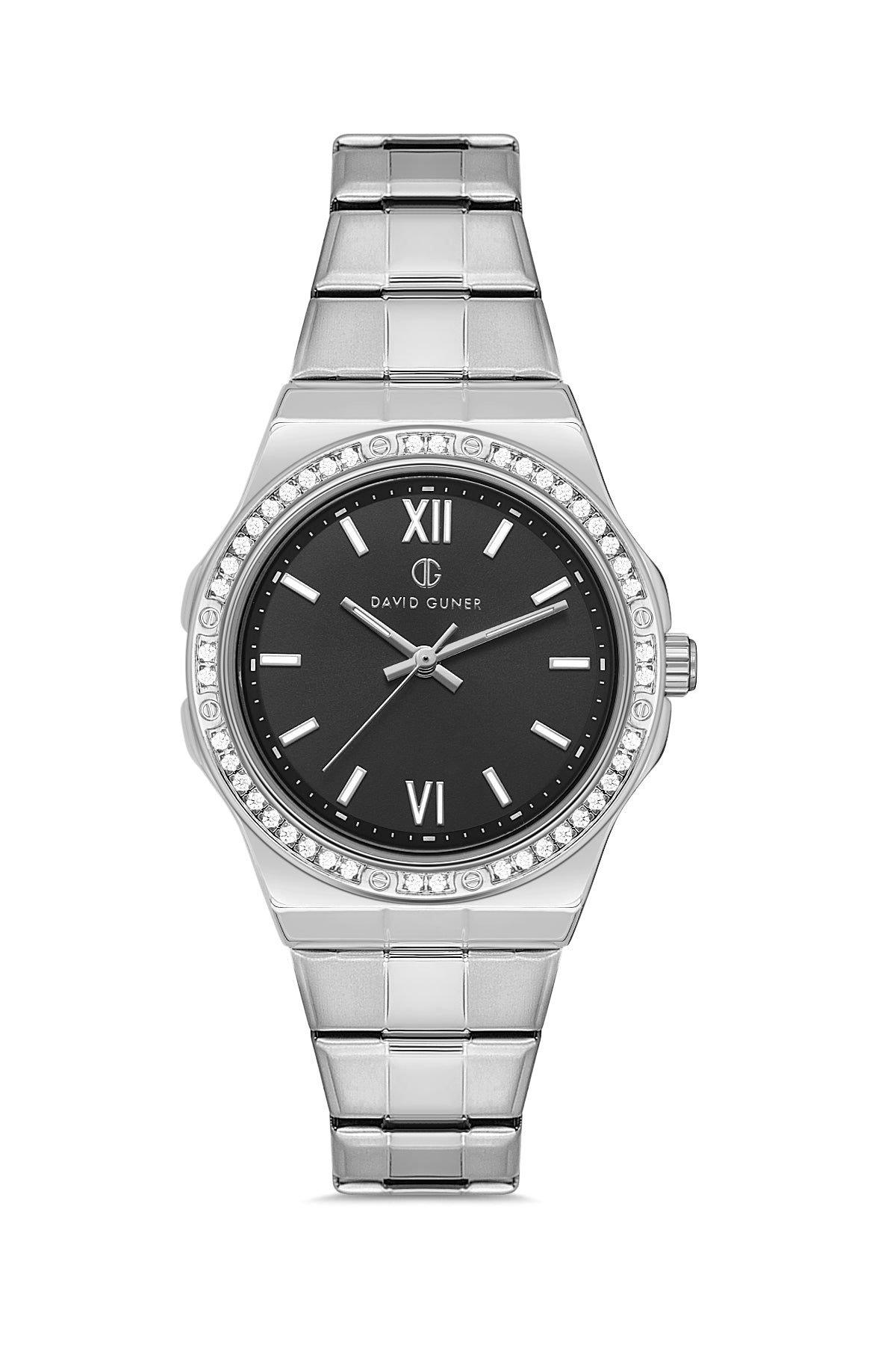 DAVID GUNER Black Dial Silver Plating Stone Women's Watch