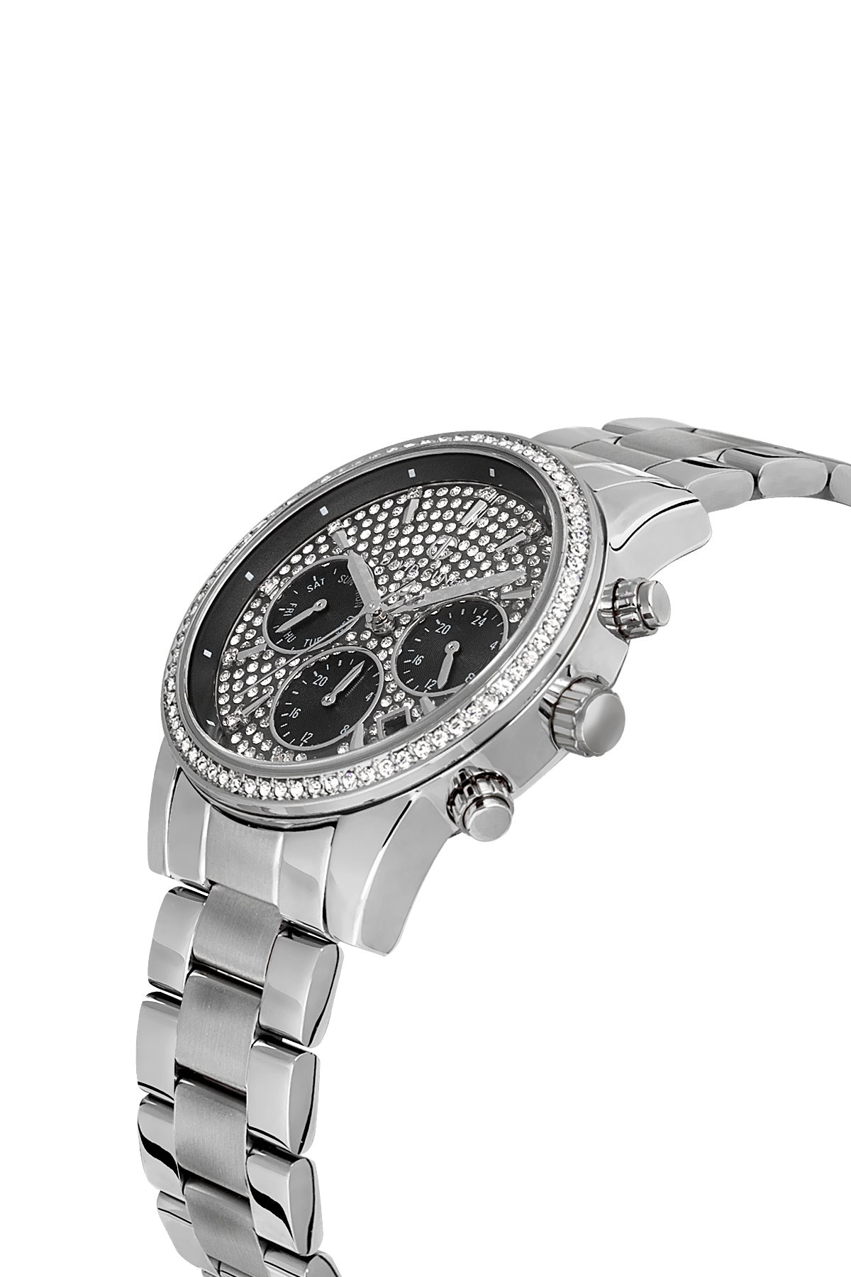 DAVID GUNER Siyah Kadranlı Gümüş Kaplama Paslanmaz Masif Çelik Kordonlu Multi Fonksiyonlu Kadın Kol Saati