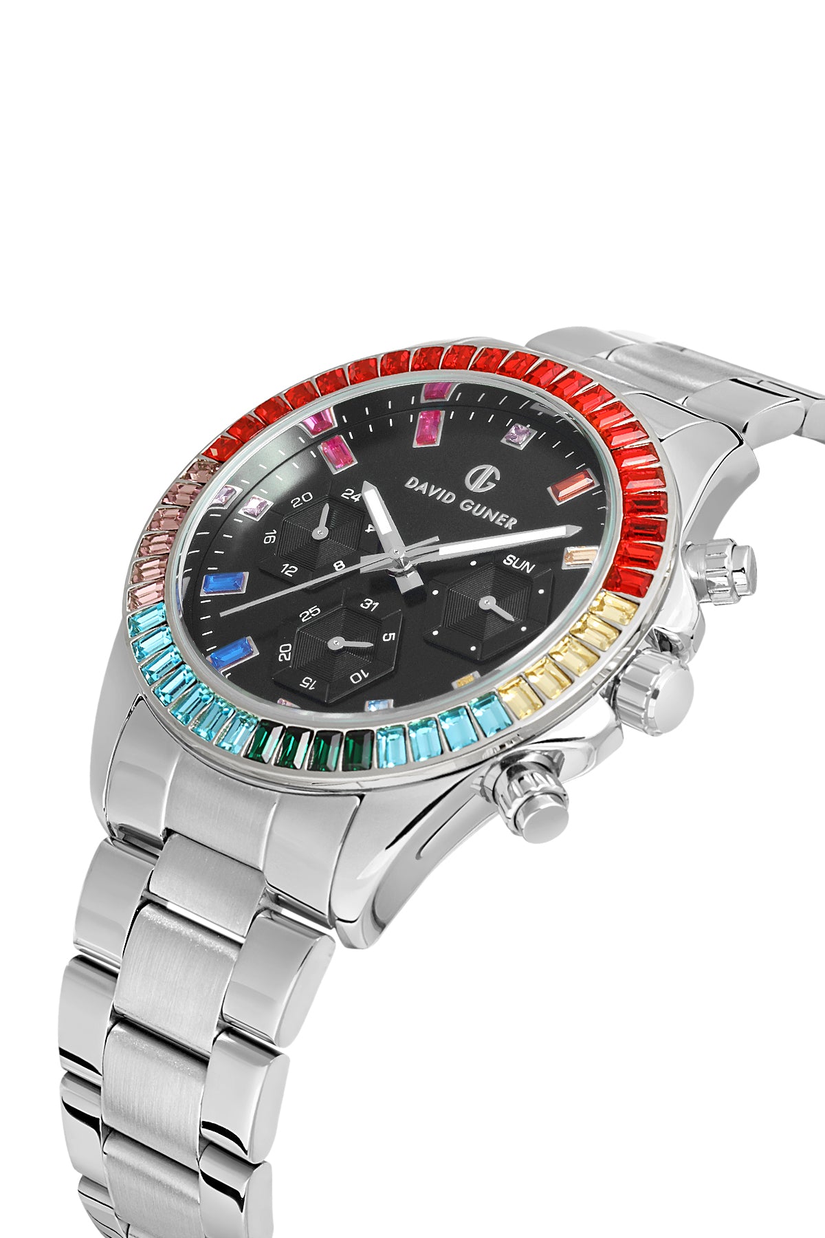 DAVID GUNER Gümüş Kaplama Siyah Kadranlı Multi Fonksiyon Paslanmaz Masif Çelik Uniseks Kol Saati - DG-8678GA-A2