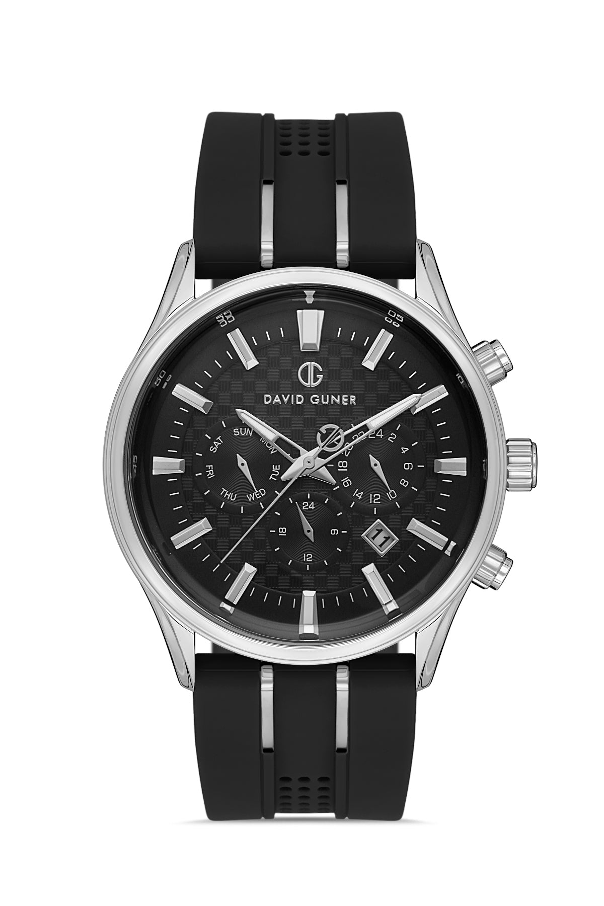 DAVID GUNER Silver Plating Men's Watch with Black Silicone Band