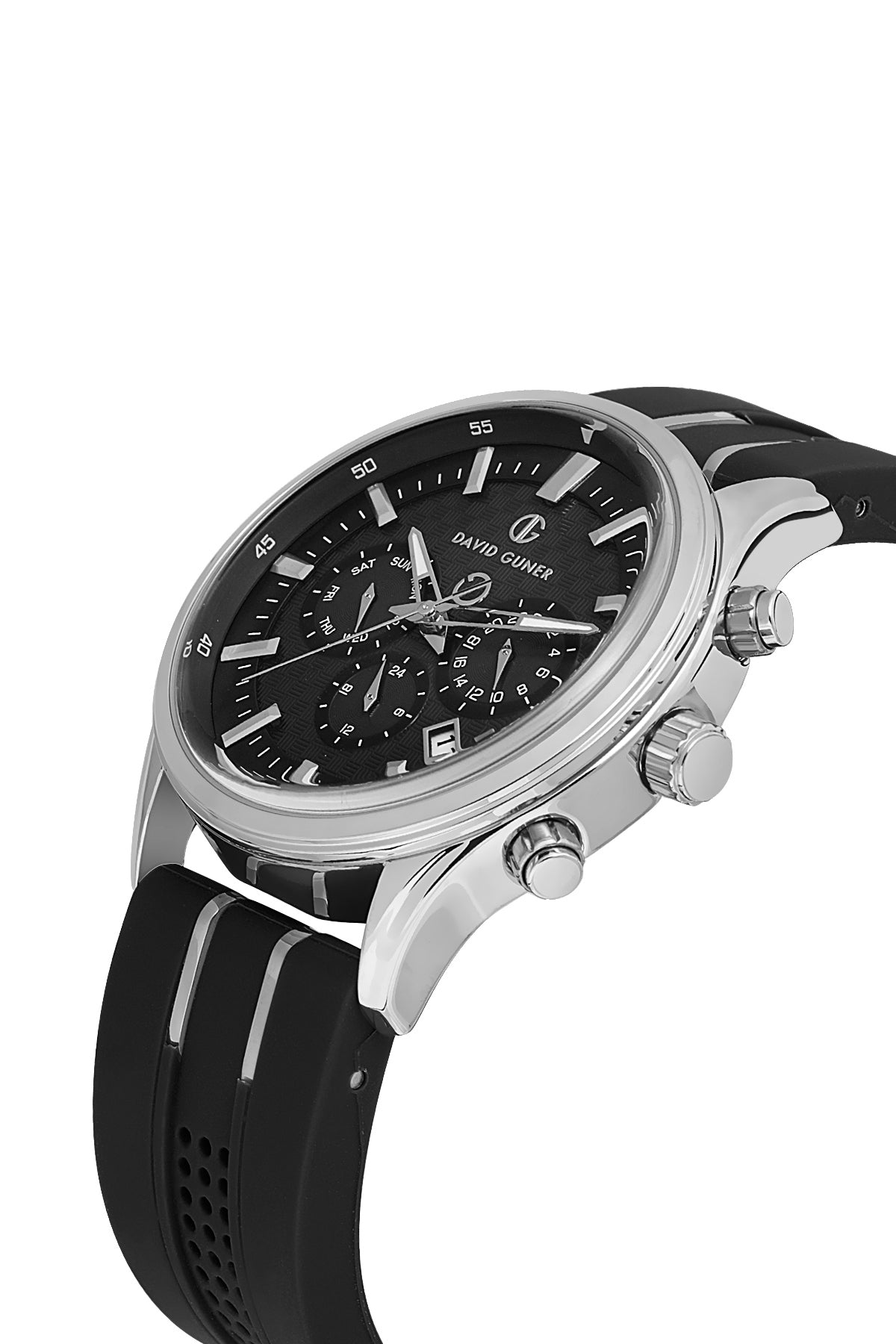 DAVID GUNER Silver Plating Men's Watch with Black Silicone Band