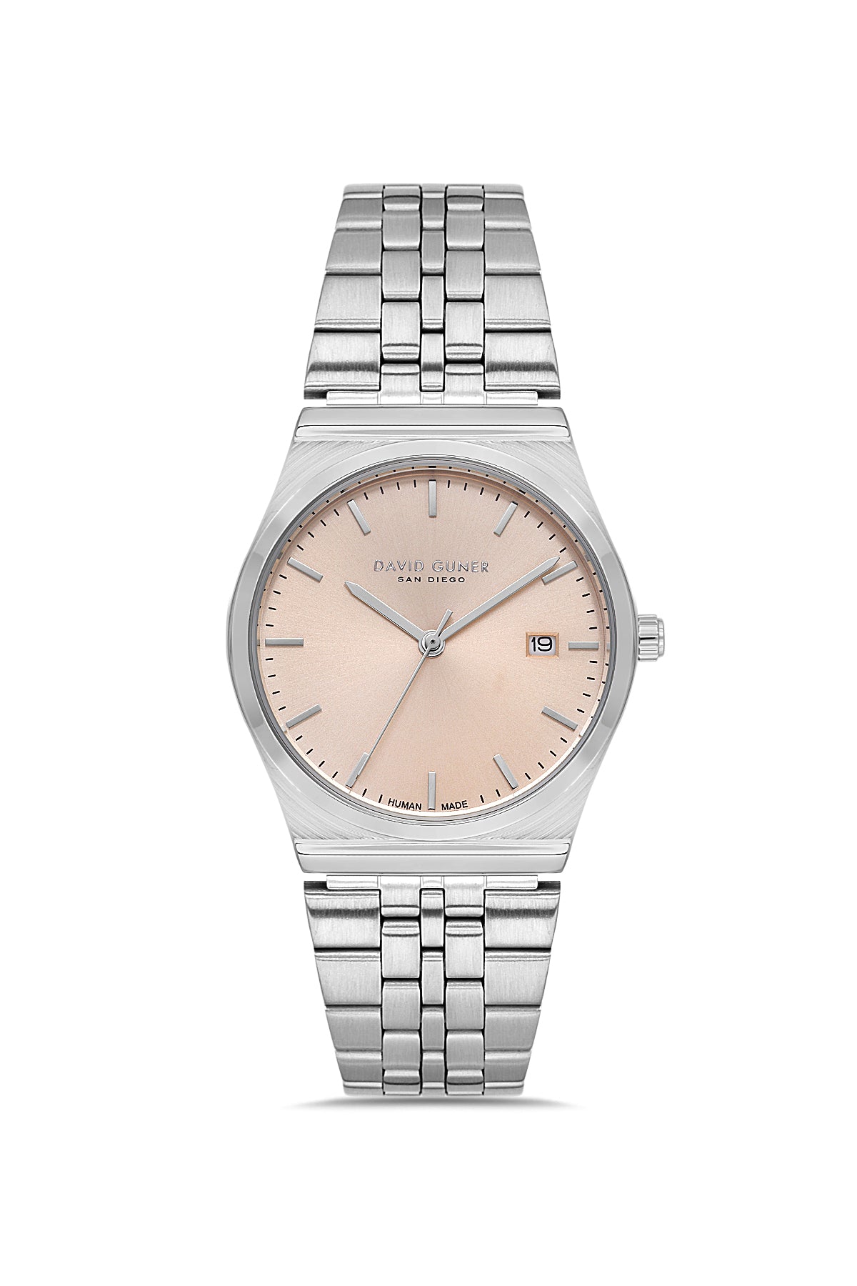 DAVID GUNER Gümüş Kaplama Somon Kadranlı Takvimli Unisex Kol Saati