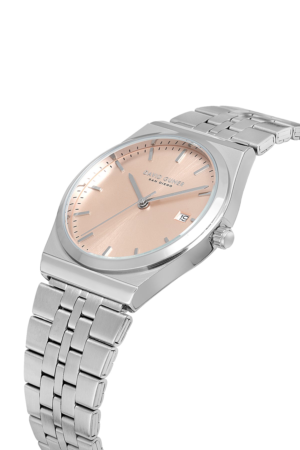 DAVID GUNER Gümüş Kaplama Somon Kadranlı Takvimli Unisex Kol Saati