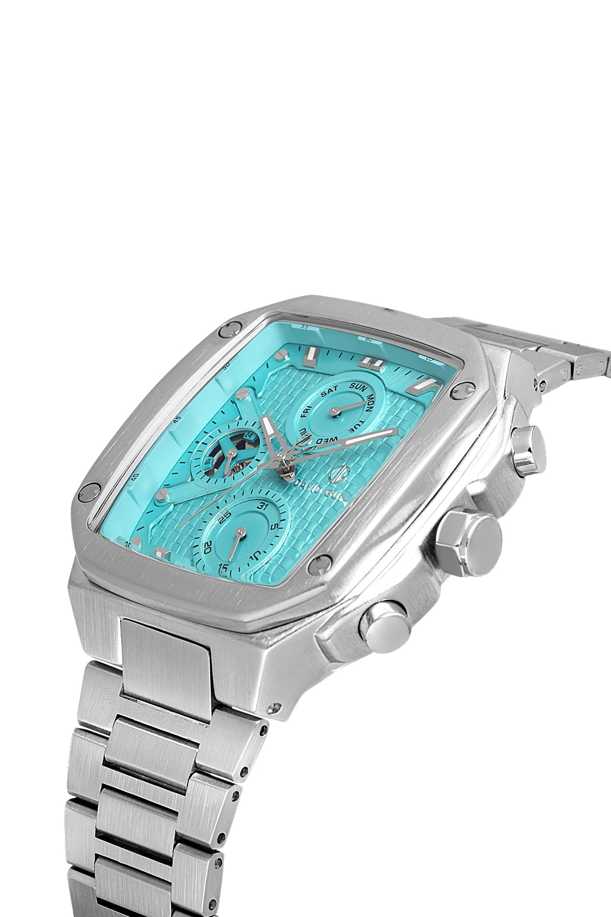 DAVID GUNER Gümüş Kaplama Turkuaz Kadranlı Multi Fonksiyon Erkek Kol Saati