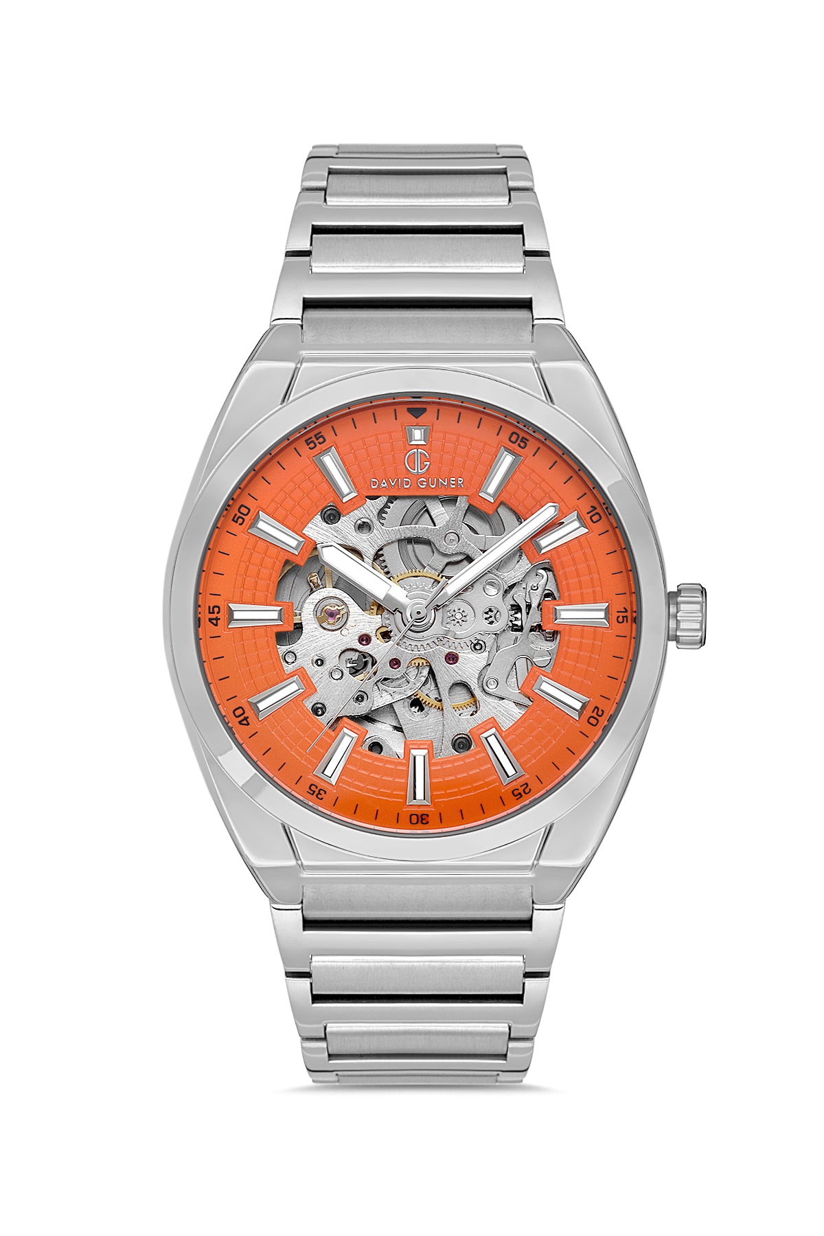 DAVID GUNER Otomatik Gümüş Kordonlu Turuncu Kadranlı Erkek Saat - DG-8653GA-A11