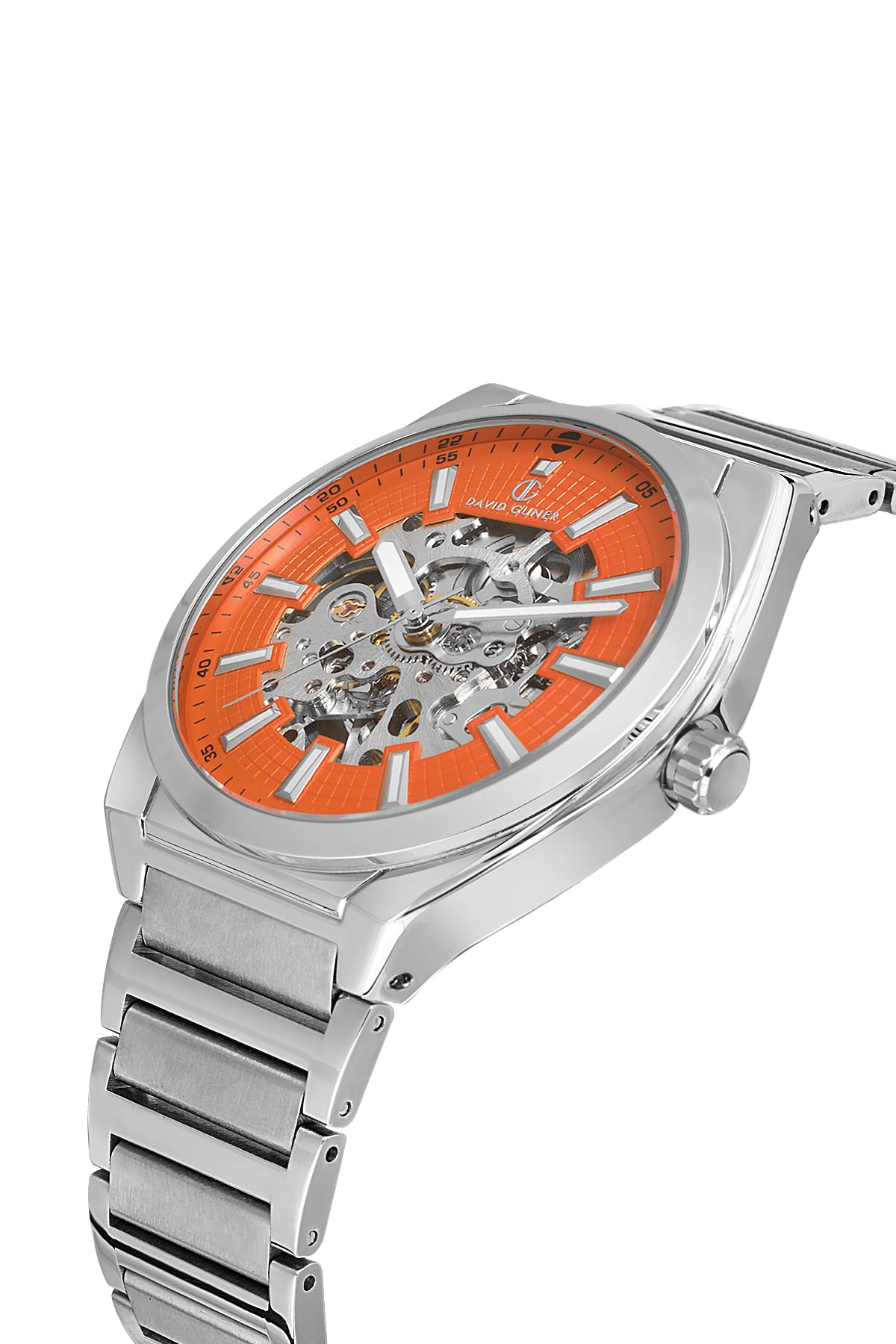 DAVID GUNER Otomatik Gümüş Kordonlu Turuncu Kadranlı Erkek Saat - DG-8653GA-A11