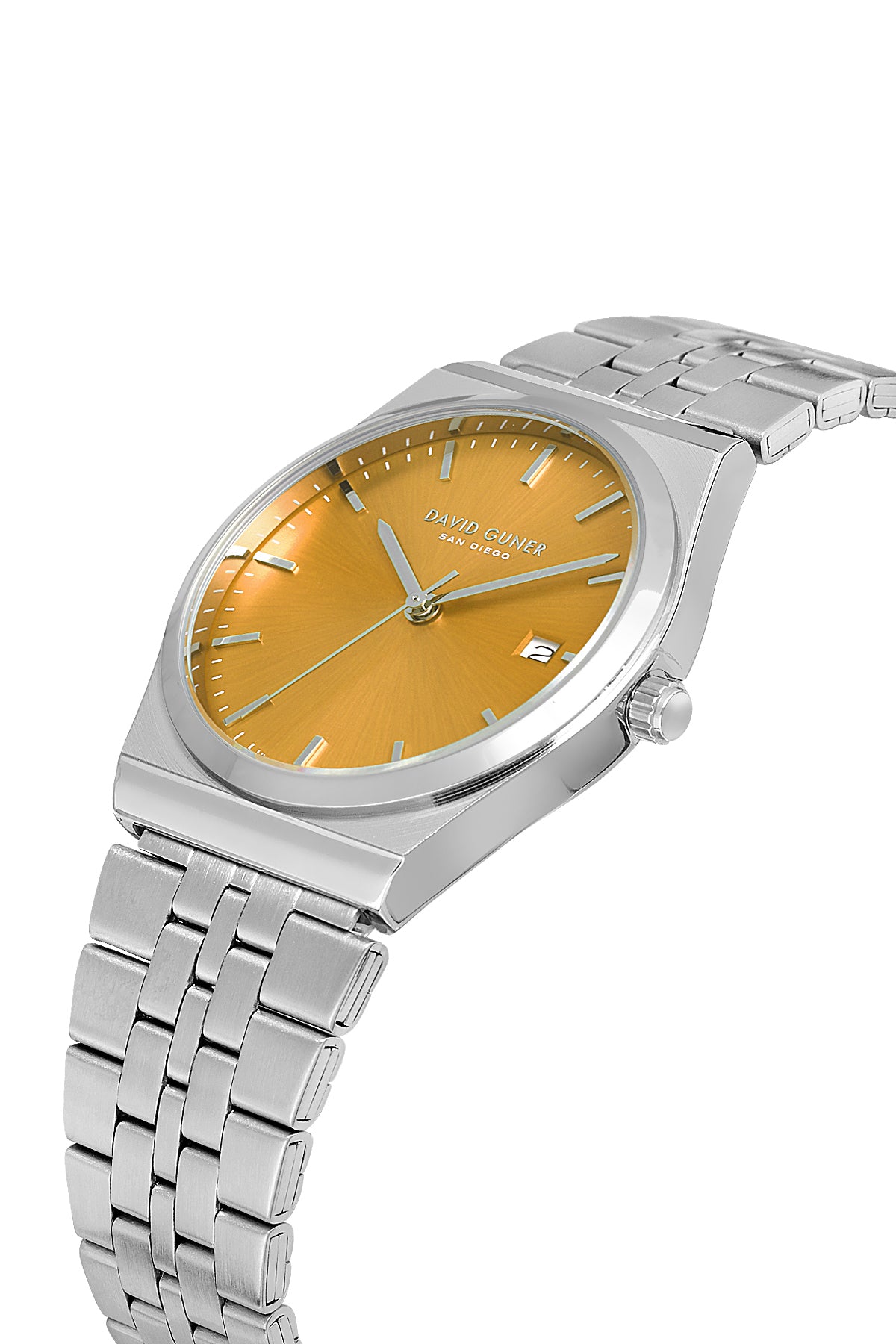 DAVID GUNER Gümüş Kaplama Turuncu Kadranlı Takvimli Unisex Kol Saati