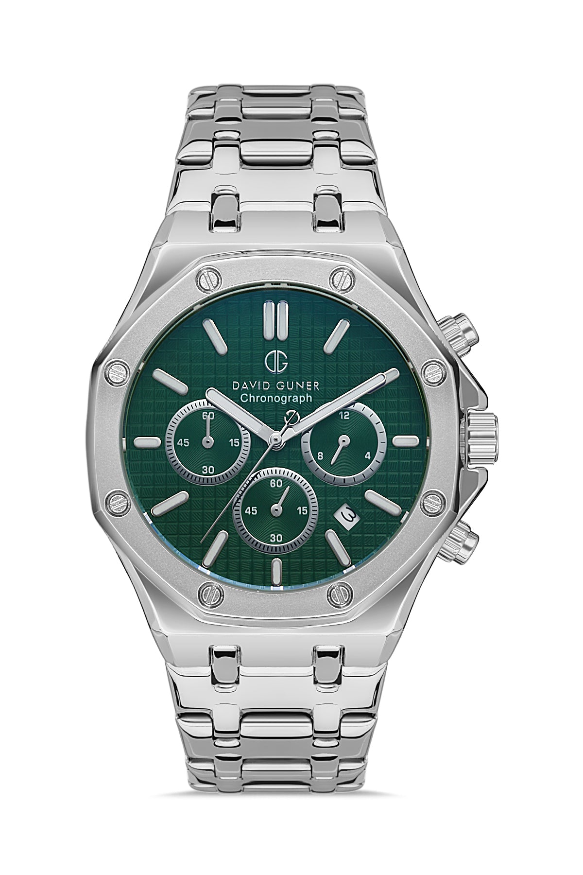 DAVID GUNER GÜMÜŞ KAPLAMALI YEŞİL KADRANLI ERKEK KOL SAATİ DG-8065GA-A10