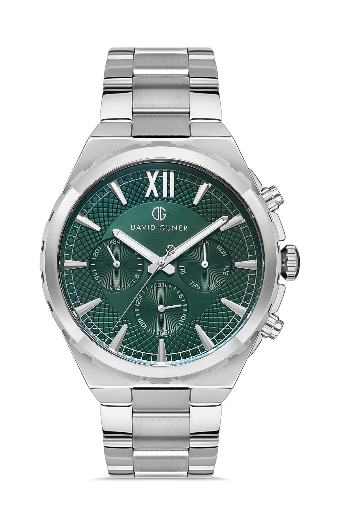 DAVID GUNER GÜMÜŞ KAPLAMALI YEŞİL KADRANLI ERKEK KOL SAATİ DG-8410GA-A10