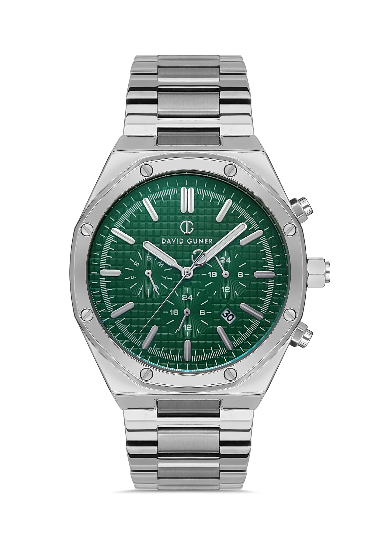 DAVID GUNER GÜMÜŞ KAPLAMALI YEŞİL KADRANLI ERKEK KOL SAATİ DG-8411GA-A10