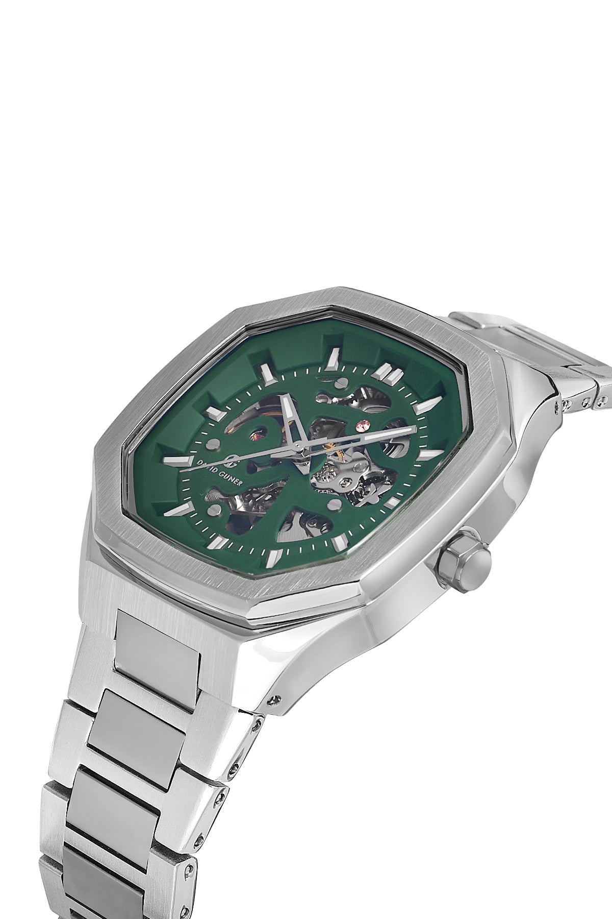 DAVID GUNER Yeşil Kadranlı Gümüş Kaplama Otomatik Paslanmaz Masif Çelik Erkek Kol Saati - DG-8501GA-A10