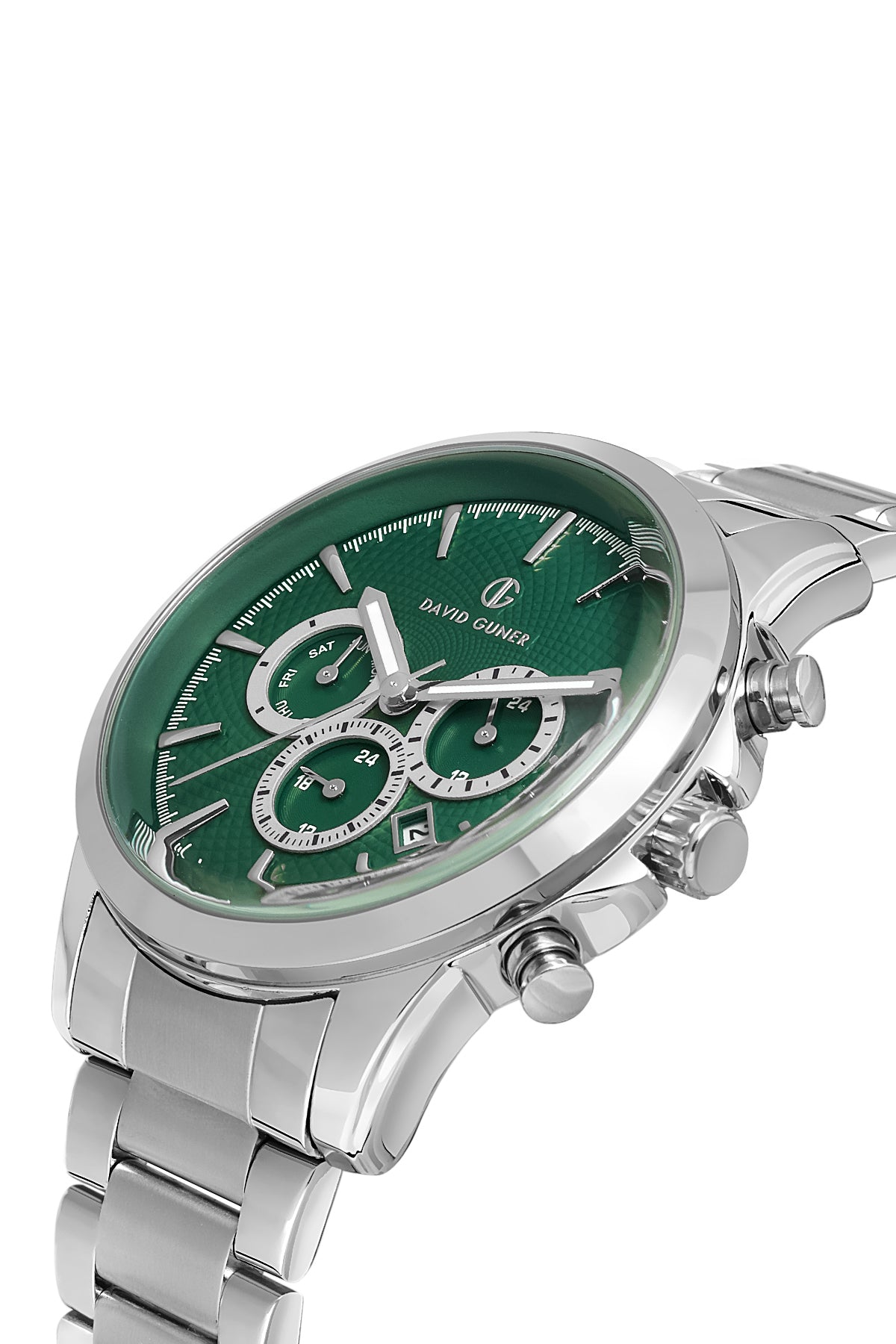 DAVID GUNER Gümüş Kaplama Yeşil Kadranlı Multi Fonksiyonlu Paslanmaz Masif Çelik Erkek Kol Saati - DG-8649GA-A10