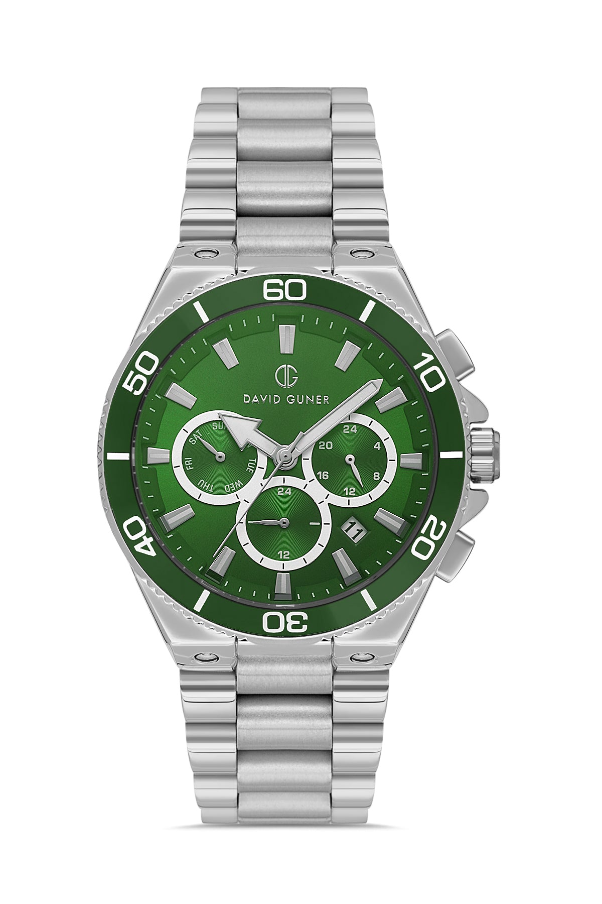 DAVID GUNER Yeşil Kadranlı Gümüş Kaplamalı Multifonksiyonlu Erkek Kol Saati - DG-8654GA-A10