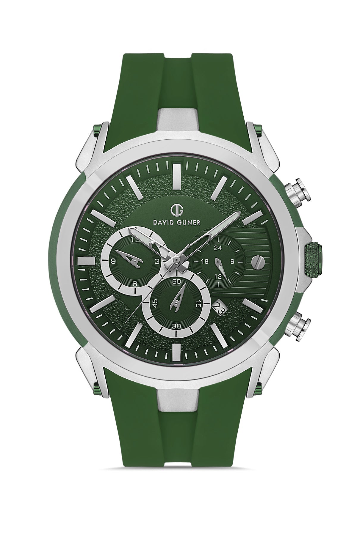 DAVID GUNER Yeşil Kadranlı Gümüş Kaplamalı Multifonksiyonlu Yeşil Silikon Kordonlu Erkek Kol Saati - DG-8654GD-A10