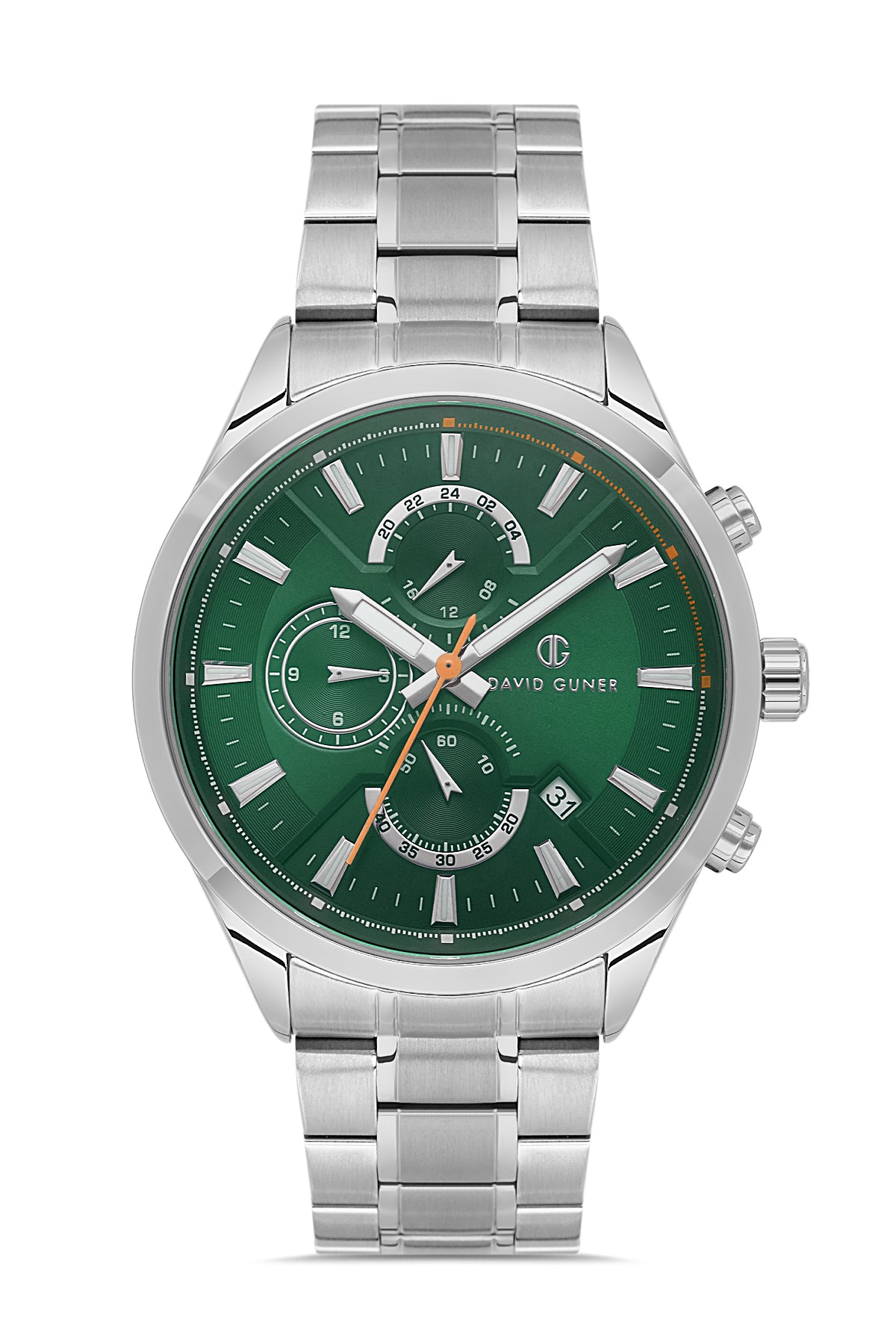 DAVID GUNER Beyaz Kaplamalı Yeşil Paslanmaz Masif Çelik Kordon Erkek Kol Saati - DG-8720GA-A10