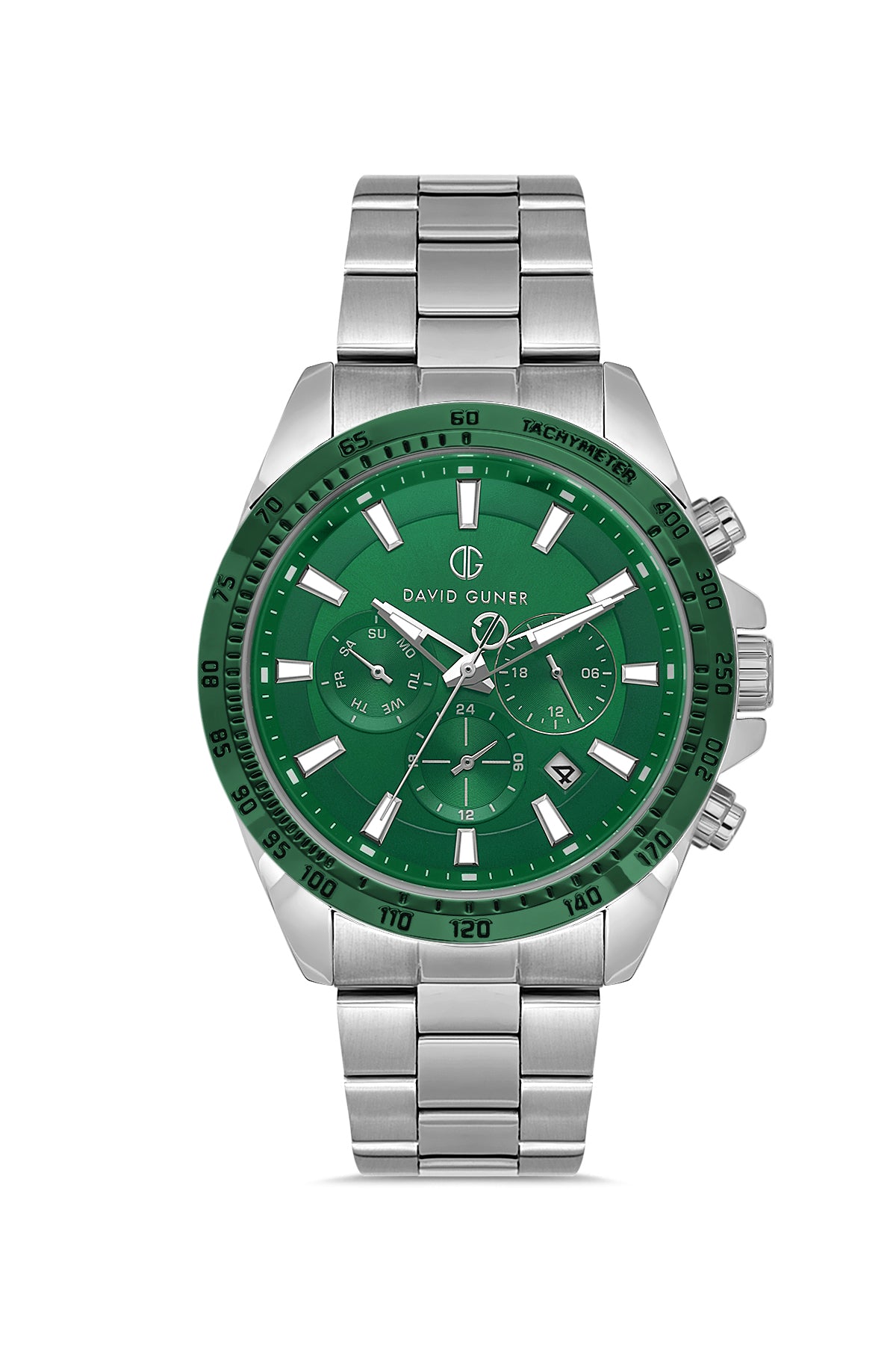 DAVID GUNER Gümüş Kaplama Yeşil Kadranlı Multi Fonksiyonlu Erkek Kol Saati - DG-8743GA-A10