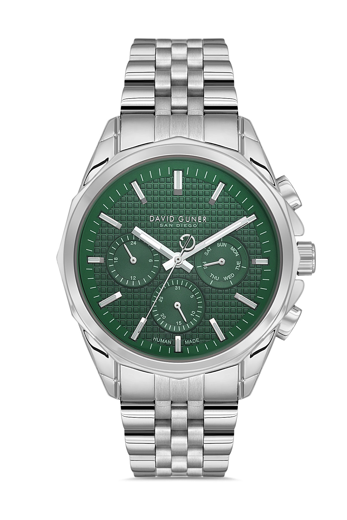 DAVID GUNER Gümüş Renk Yeşil Kadranlı Multi Fonksiyon Erkek Kol Saati