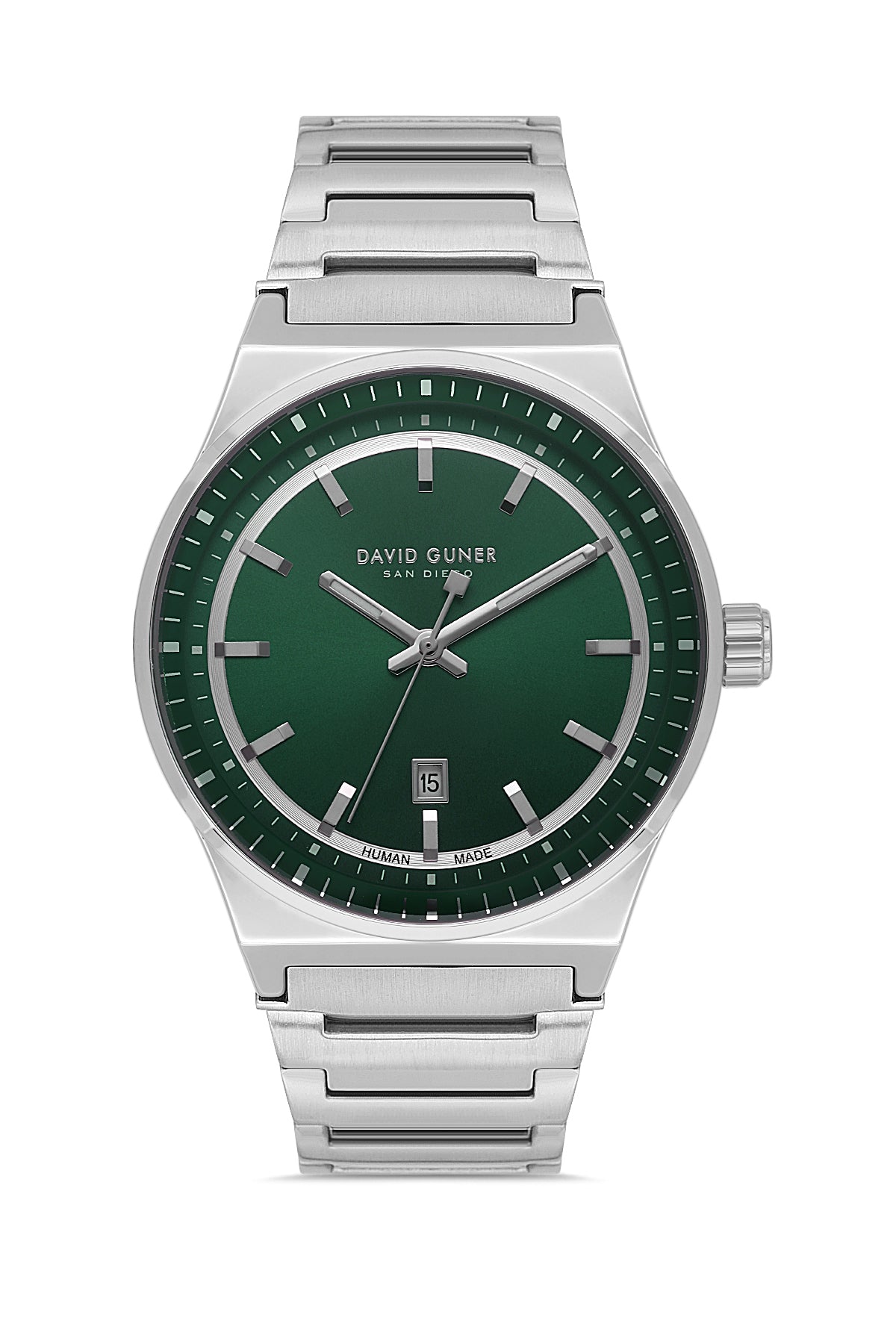 DAVID GUNER Gümüş Kaplamalı Yeşil Kadranlı Erkek Kol Saati - DG-8890GA-A10