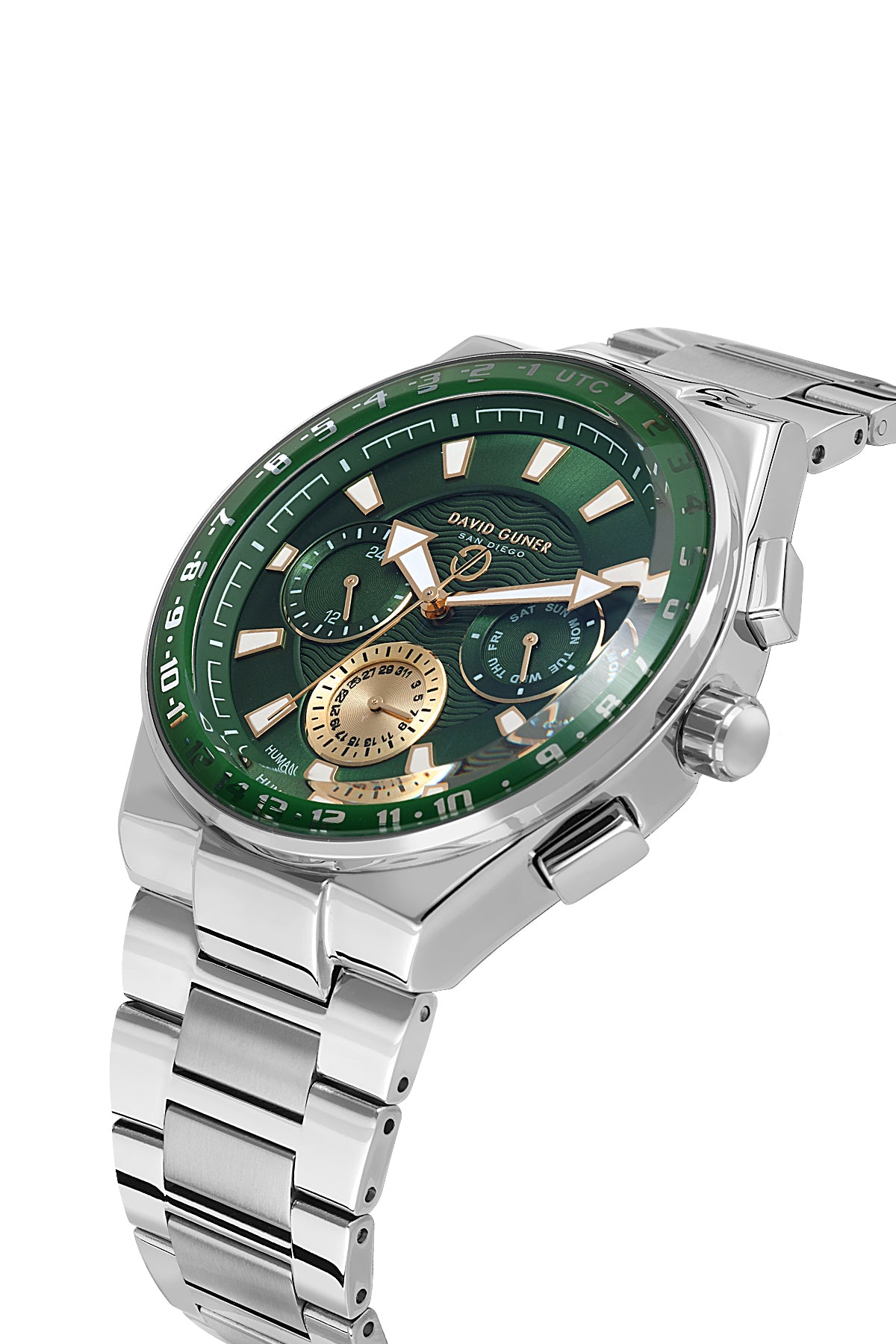 DAVID GUNER Gümüş Kaplamalı Yeşil Kadranlı Erkek Kol Saati - DG-8898GA-A10