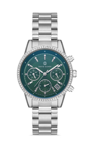 DAVID GUNER GÜMÜŞ KAPLAMALI YEŞİL KADRANLI KADIN KOL SAATİ - DG-8301LA-A10