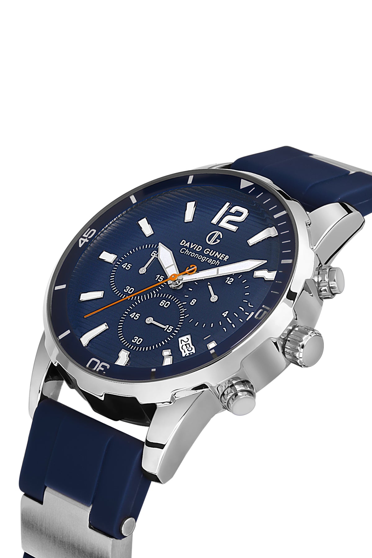 DAVID GUNER Gümüş Mavi Kaplama Mavi Kadranlı Multi Fonksiyonlu Silikon Kayışlı Erkek Kol Saati - DG-8456GD-L3