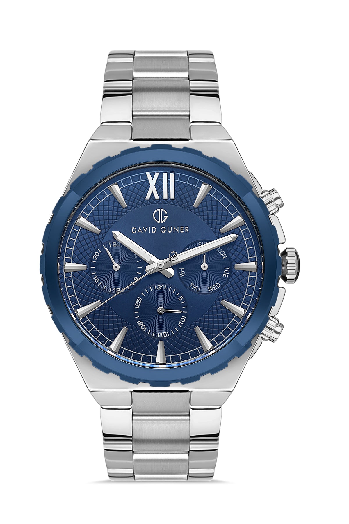 DAVID GUNER Gümüş mavi Kaplamalı Mavi Kadranlı Erkek Kol Saati - DG-8410GA-L3