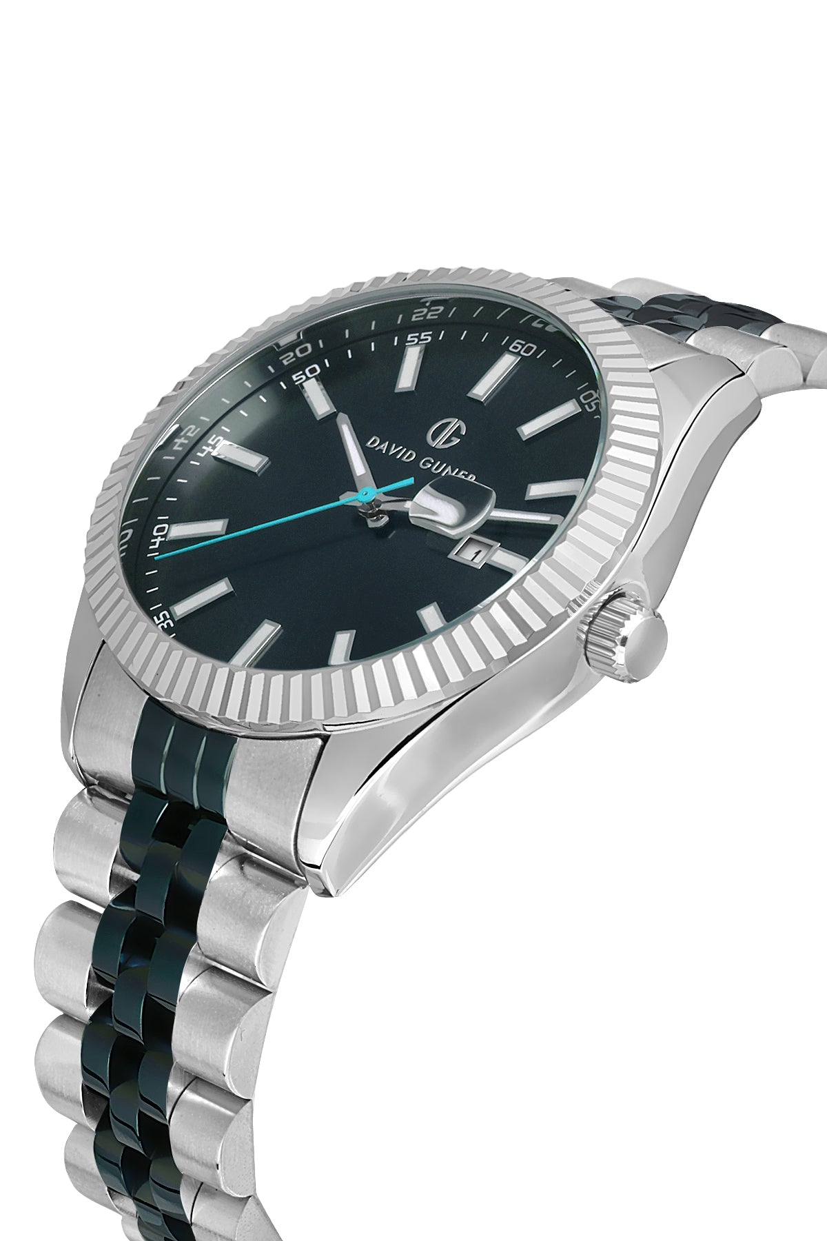 DAVID GUNER Mavi Kadranlı Gümüş Mavi Kaplama Paslanmaz Masif Çelik Kordonlu Takvimli Erkek Kol Saati DG-8626GA-L3