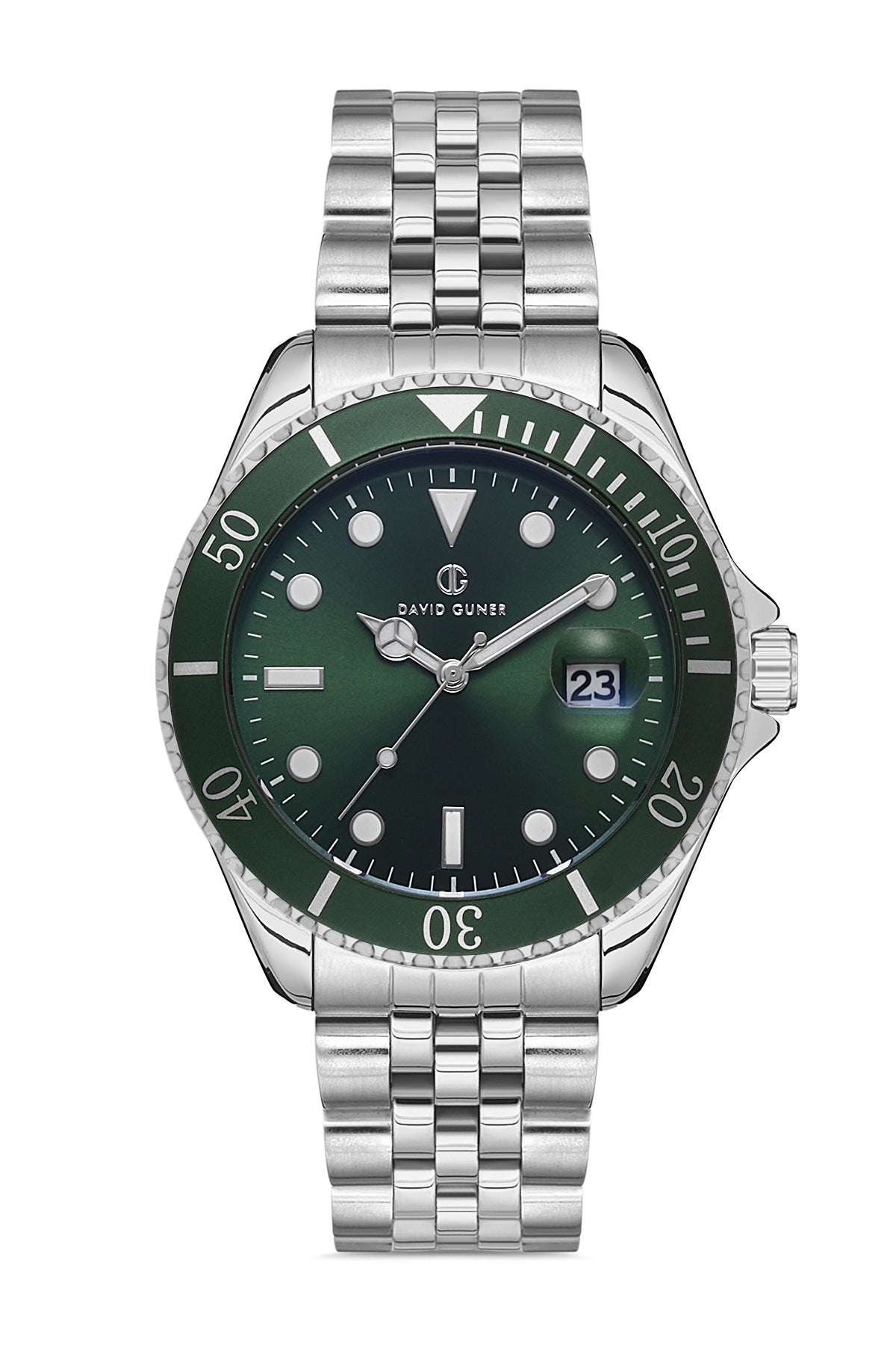 DAVID GUNER Gümüş Renk Kaplamalı Yeşil Kadranlı Takvimli Erkek Kol Saati - DG-8230GA-A10