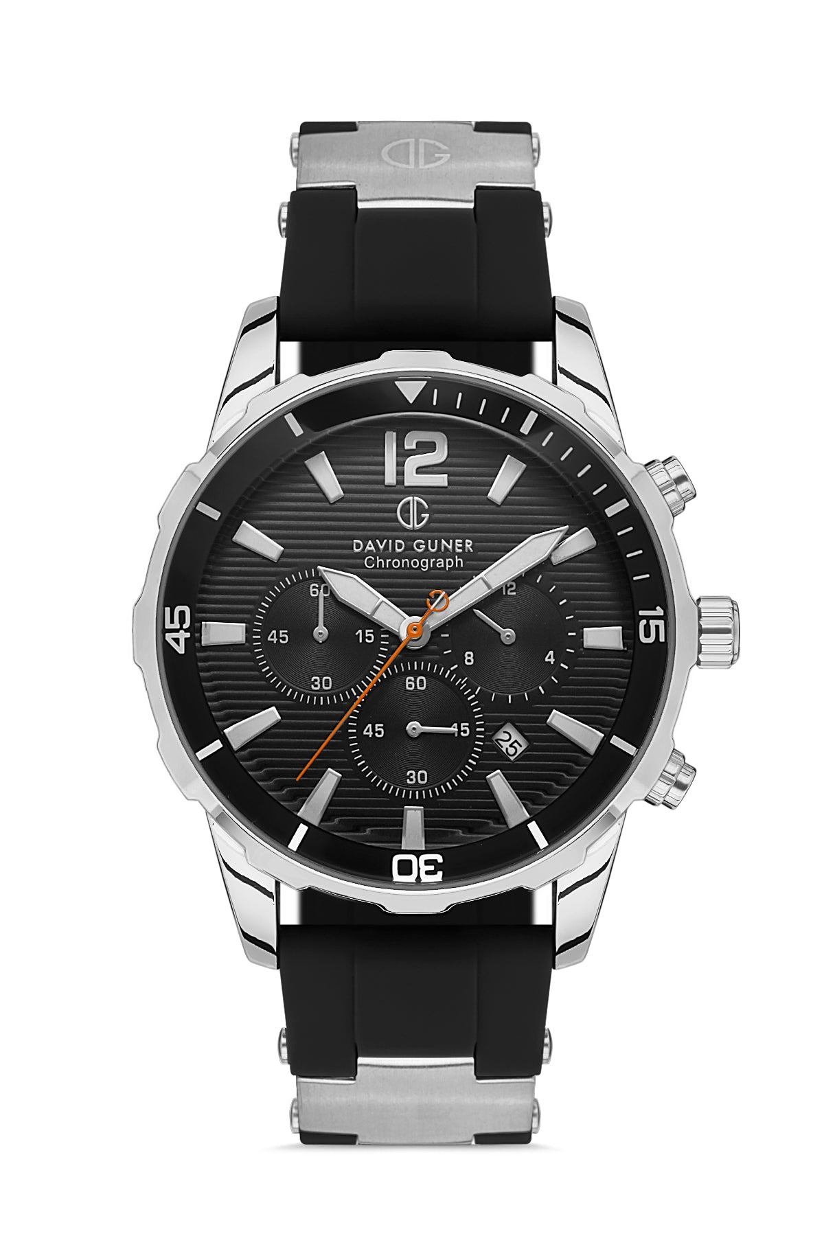 DAVID GUNER Gümüş Siyah Kadranlı Siyah Silikon Kayışlı Erkek Kol Saati - DG-8456GD-J2