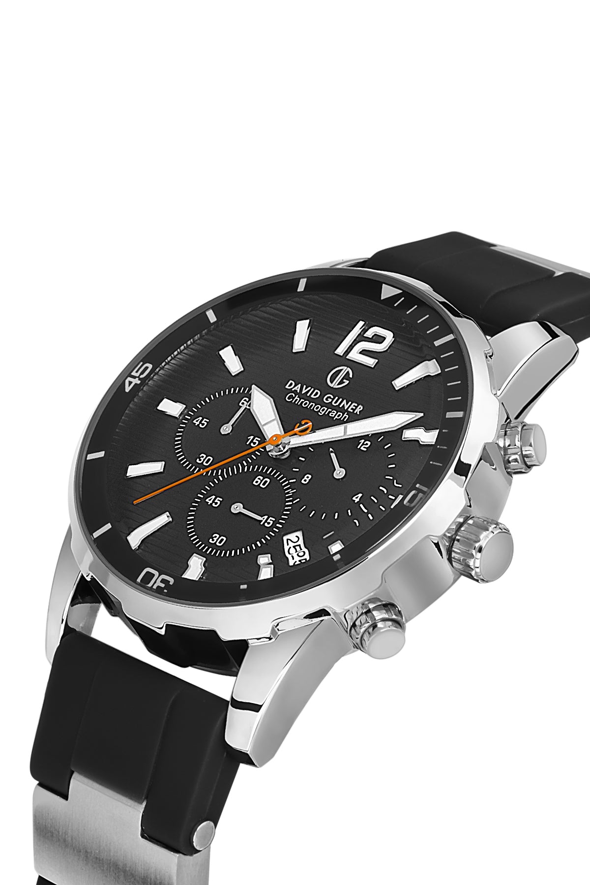 DAVID GUNER Gümüş Siyah Kadranlı Siyah Silikon Kayışlı Erkek Kol Saati - DG-8456GD-J2