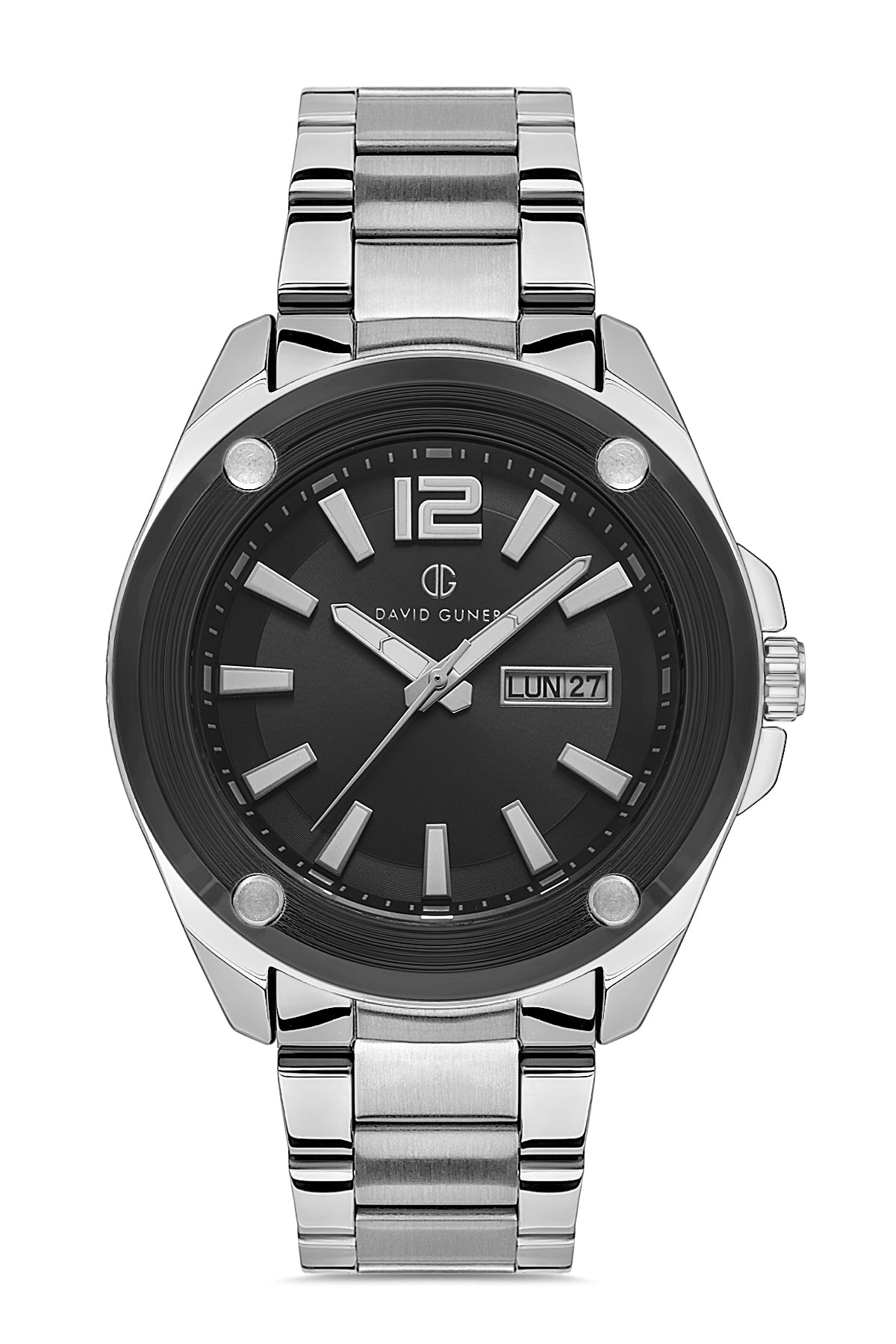 DAVID GUNER GÜMÜŞ SİYAH KAPLAMALI SİYAH KADRANLI ERKEK KOL SAATİ DG-8306GA-J2