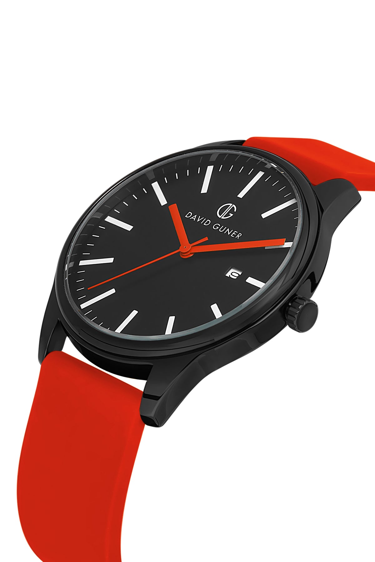 DAVID GUNER Black Coated Orange Silicone Band Men's Watch