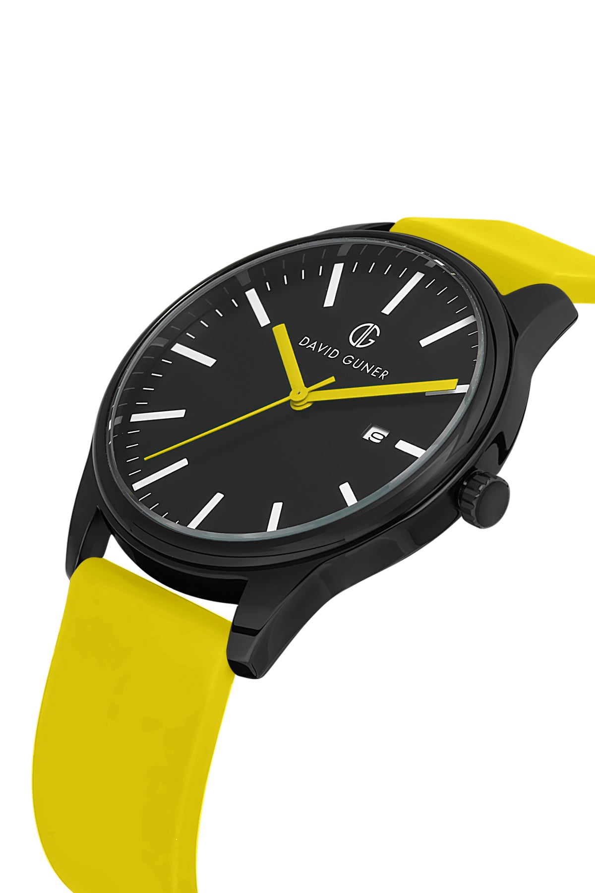 DAVID GUNER Black Dial, Black Coated Men's Watch with Yellow Silicone Band