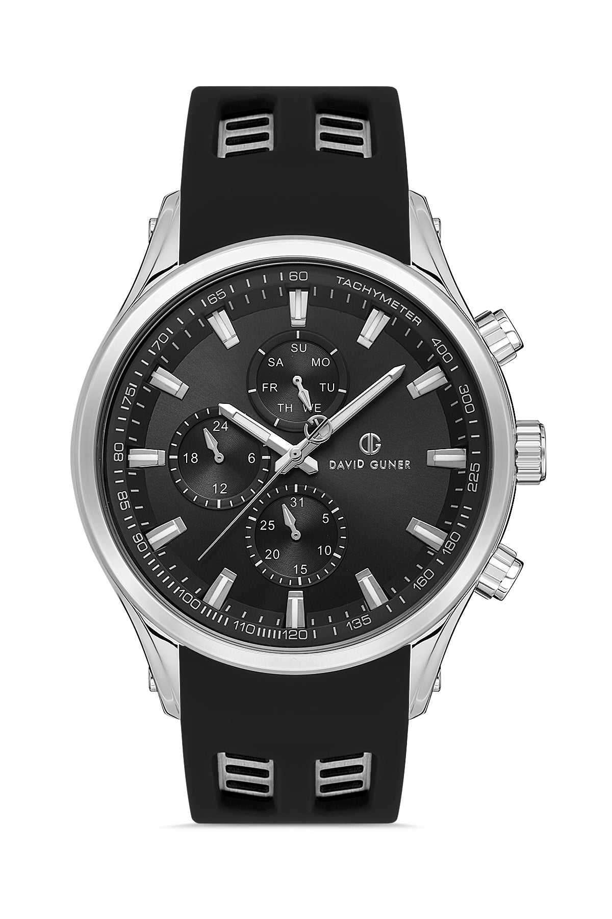 DAVID GUNER GÜMÜŞ SİYAH KAPLAMALI SİYAH KADRANLI ERKEK KOL SAATİ DG-8498GD-J2