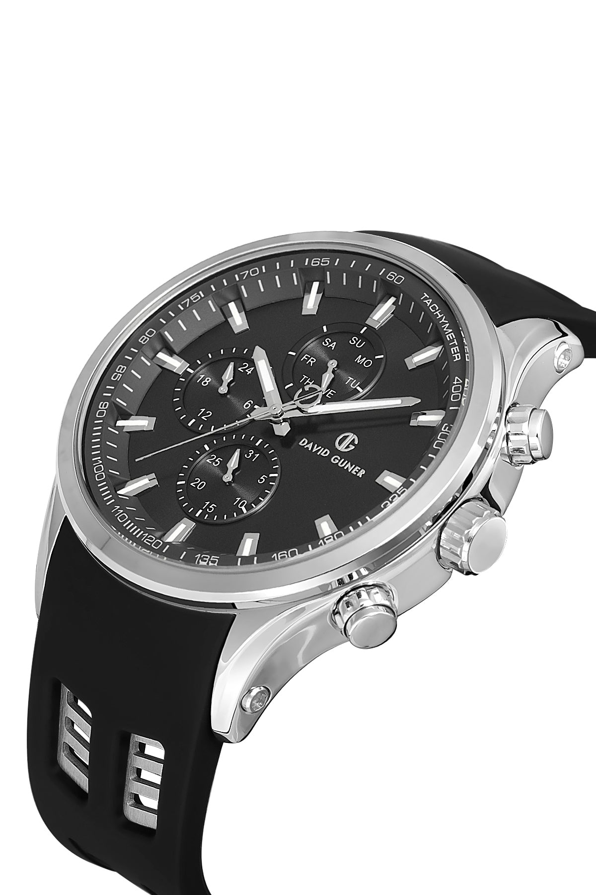 DAVID GUNER GÜMÜŞ SİYAH KAPLAMALI SİYAH KADRANLI ERKEK KOL SAATİ DG-8498GD-J2