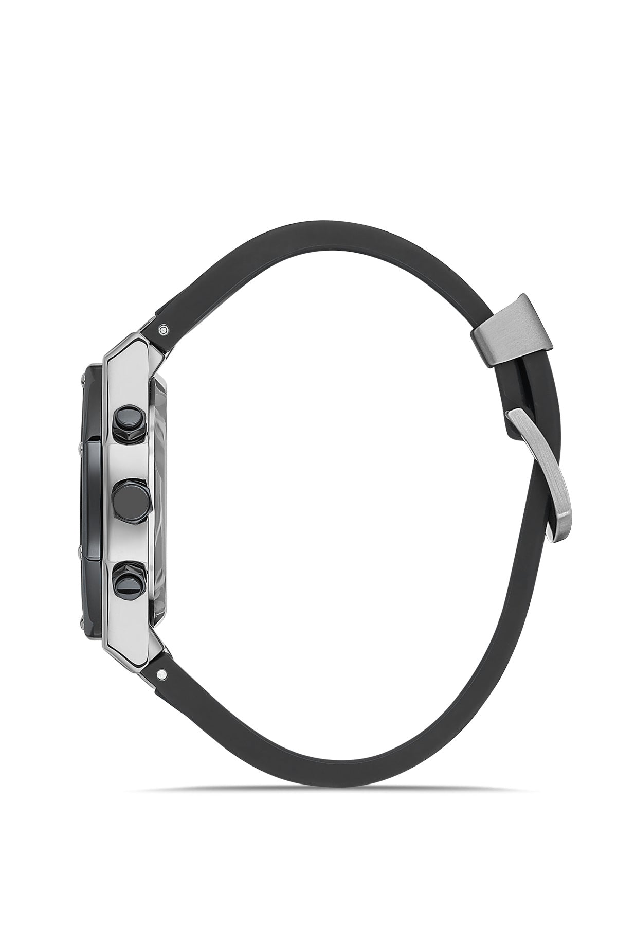 DAVID GUNER Gümüş Siyah Kaplama Siyah Kadranlı Silikon Kordonlu Erkek Kol Saati - DG-8821GD-J2