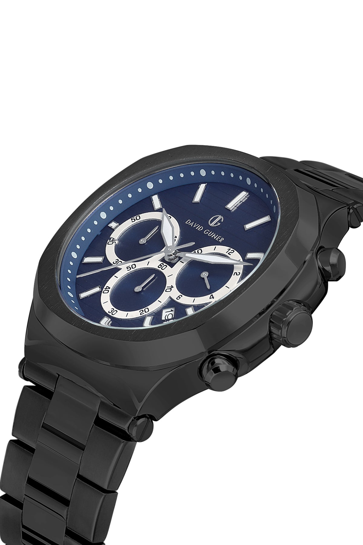 DAVID GUNER Siyah Kaplama Mavi Kadranlı Paslanmaz Masif Çelik Erkek Kol Saati - DG-8522GA-V3